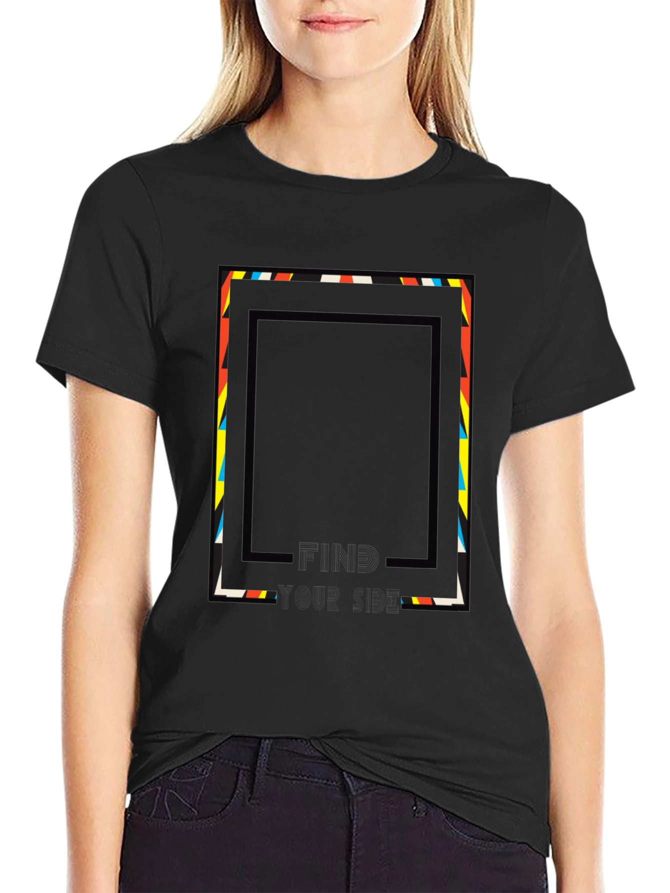 Abstract Geometric Graphic Print Tee - Black
