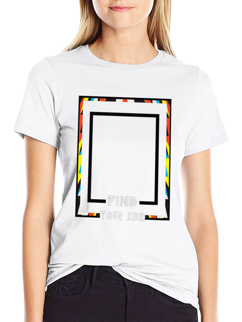 Abstract Geometric Graphic Print Tee - Black