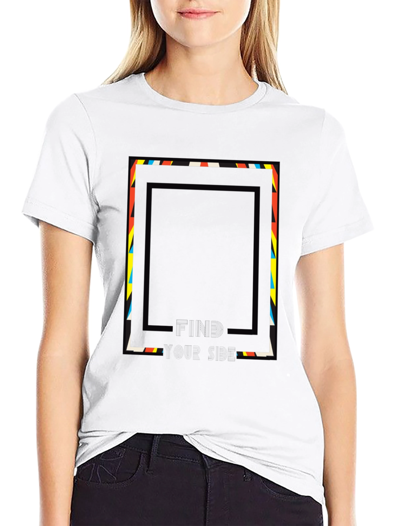 Abstract Geometric Graphic Print Tee - Black