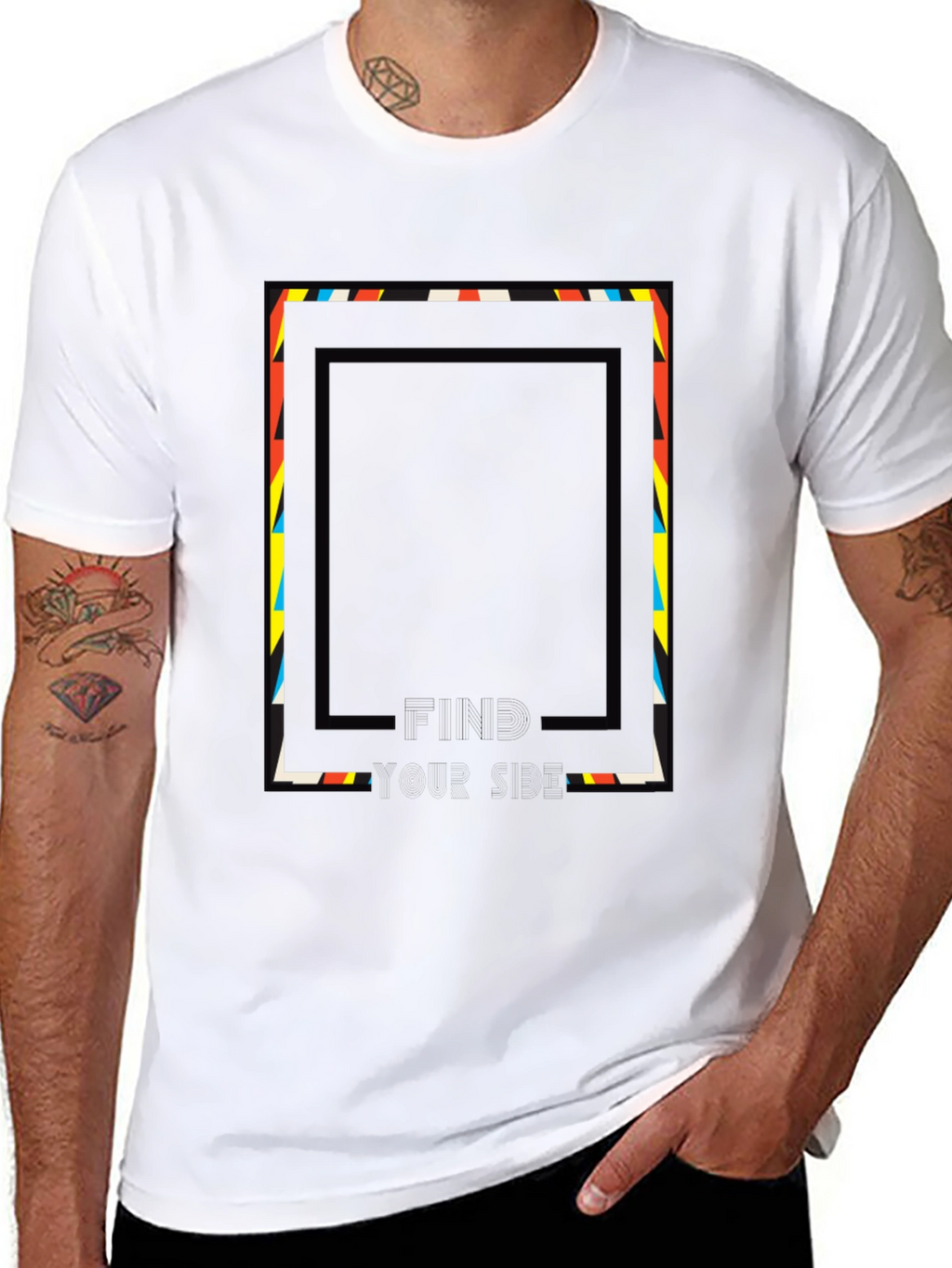 Abstract Geometric Graphic Print Tee - Black