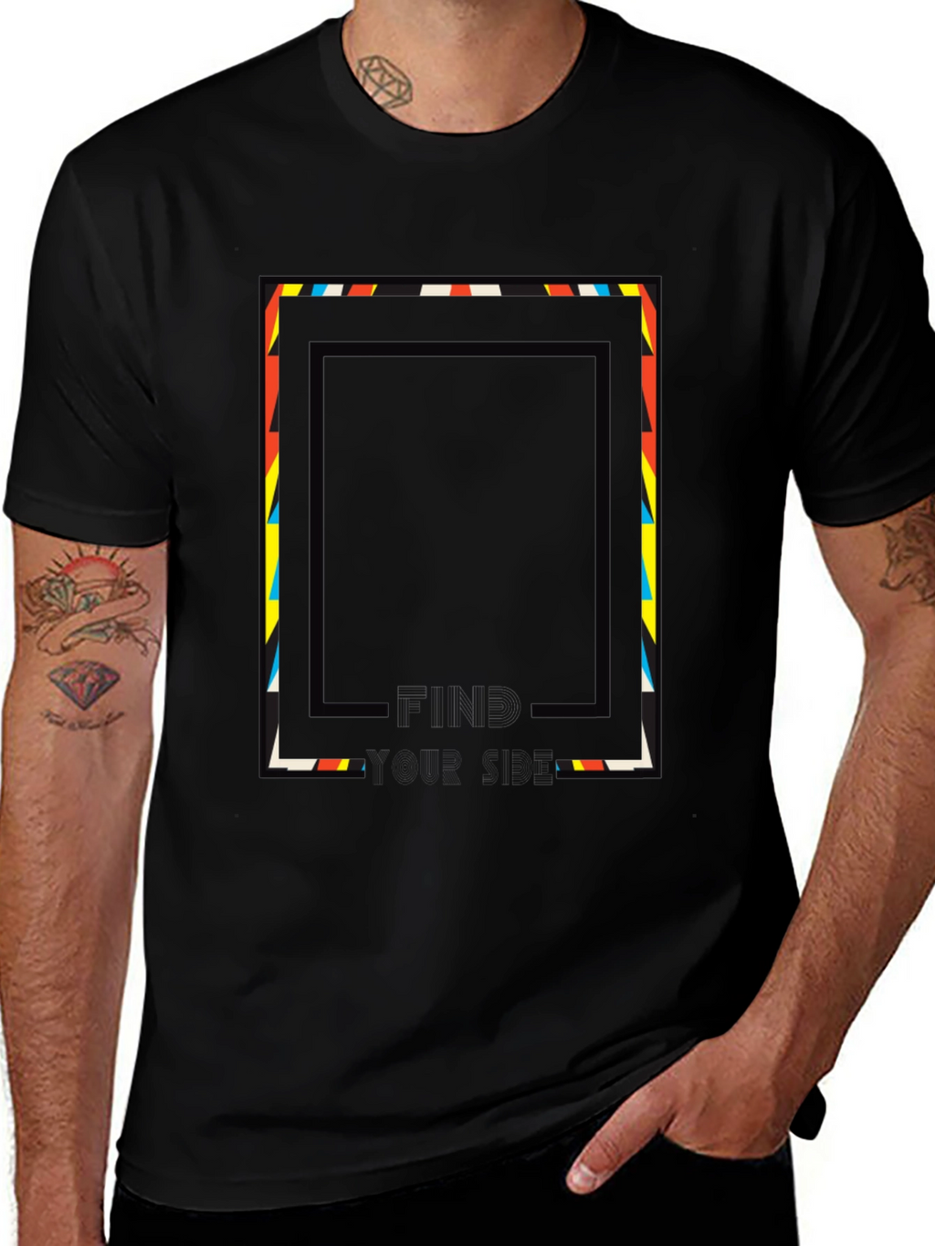 Abstract Geometric Graphic Print Tee - Black
