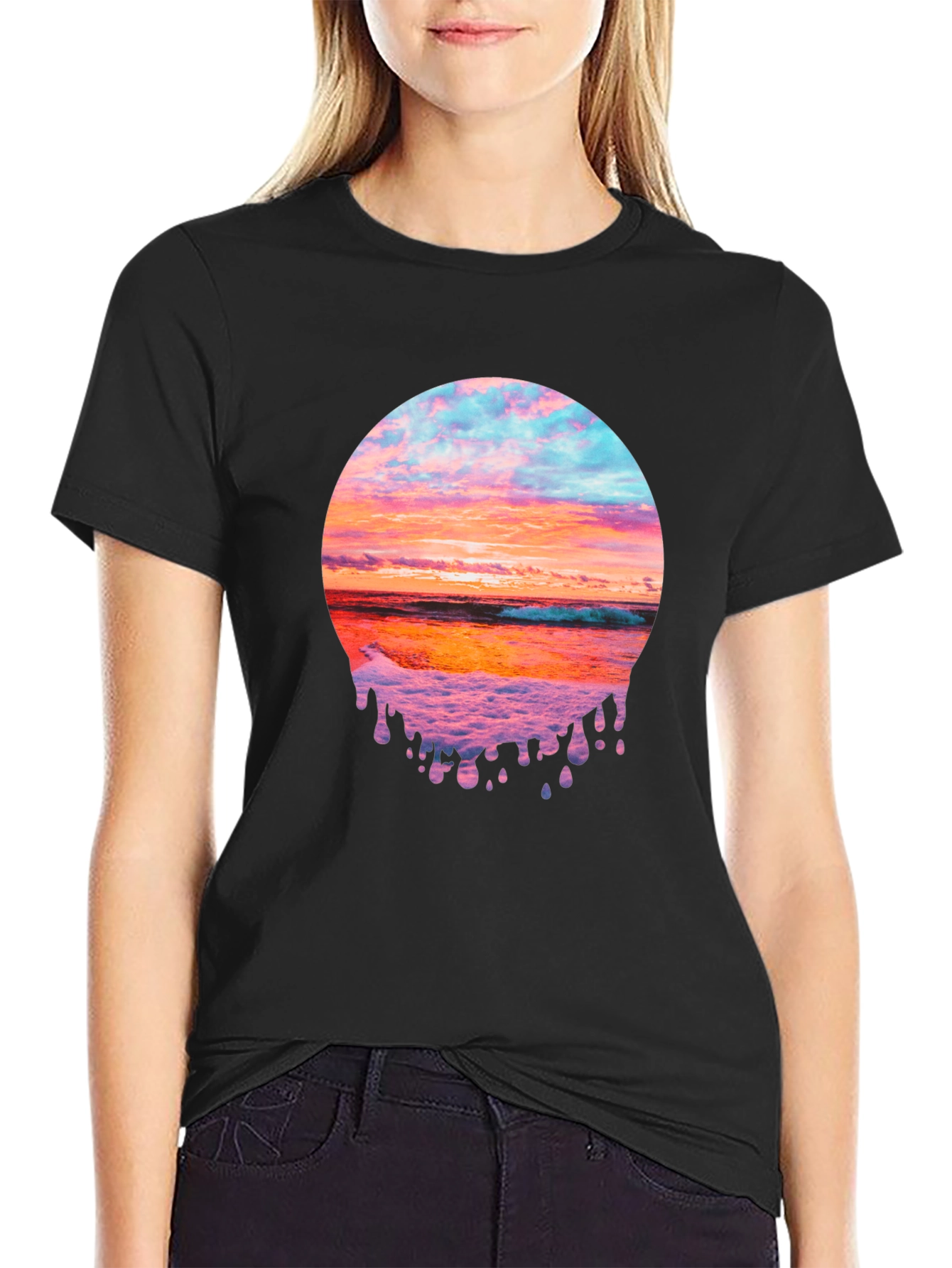 Sunset Beach Graphic Tee - Black