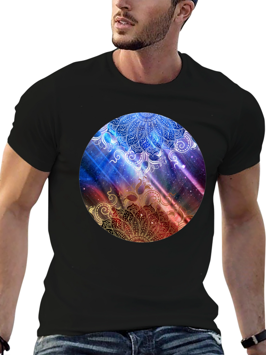 Mandala Galaxy Graphic Black T-Shirt