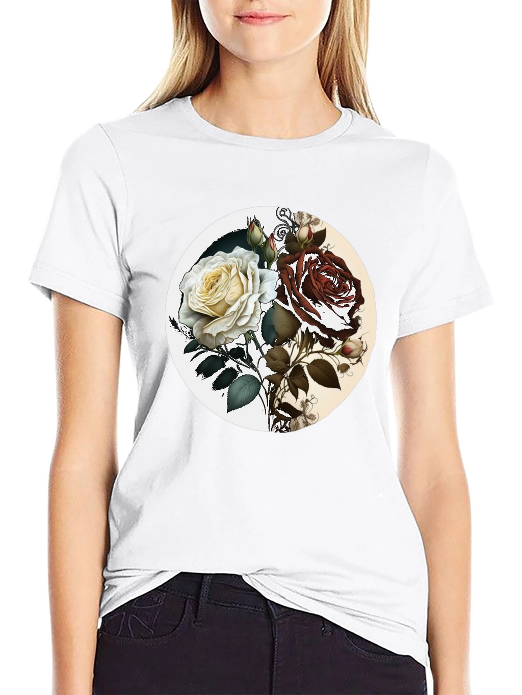 Yin Yang Rose Graphic Tee - Unisex
