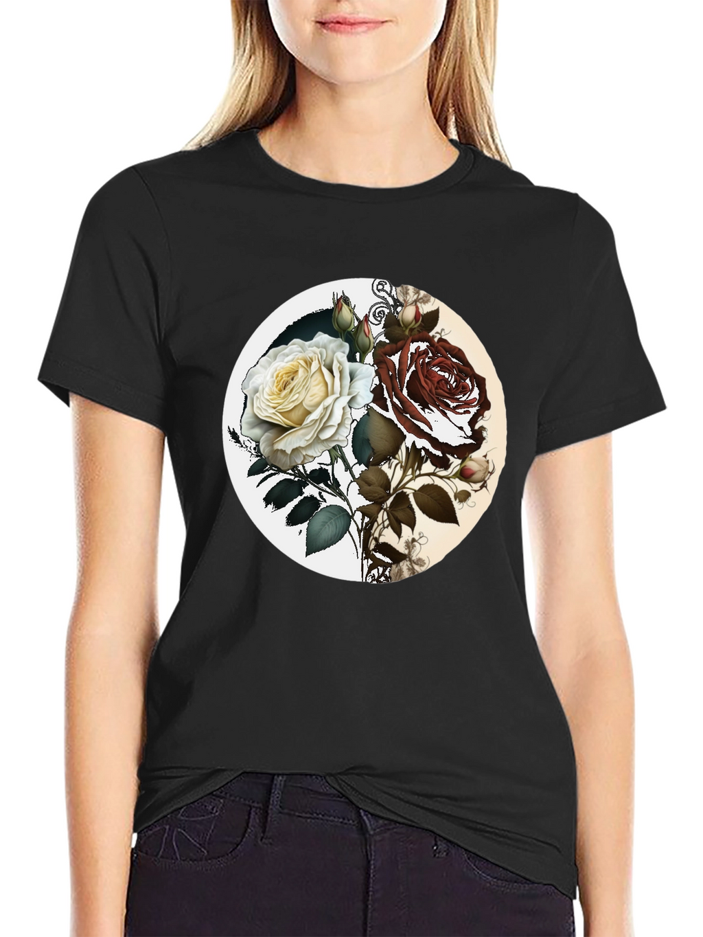 Yin Yang Rose Graphic Tee - Unisex