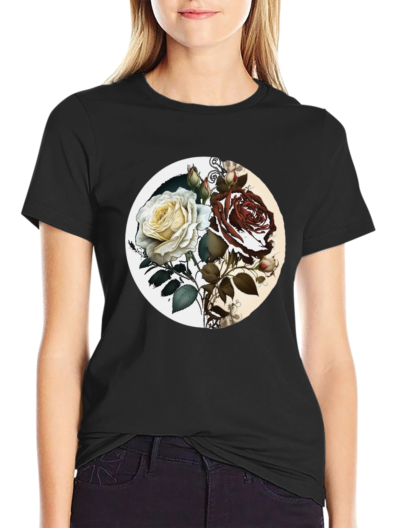 Yin Yang Rose Graphic Tee - Unisex