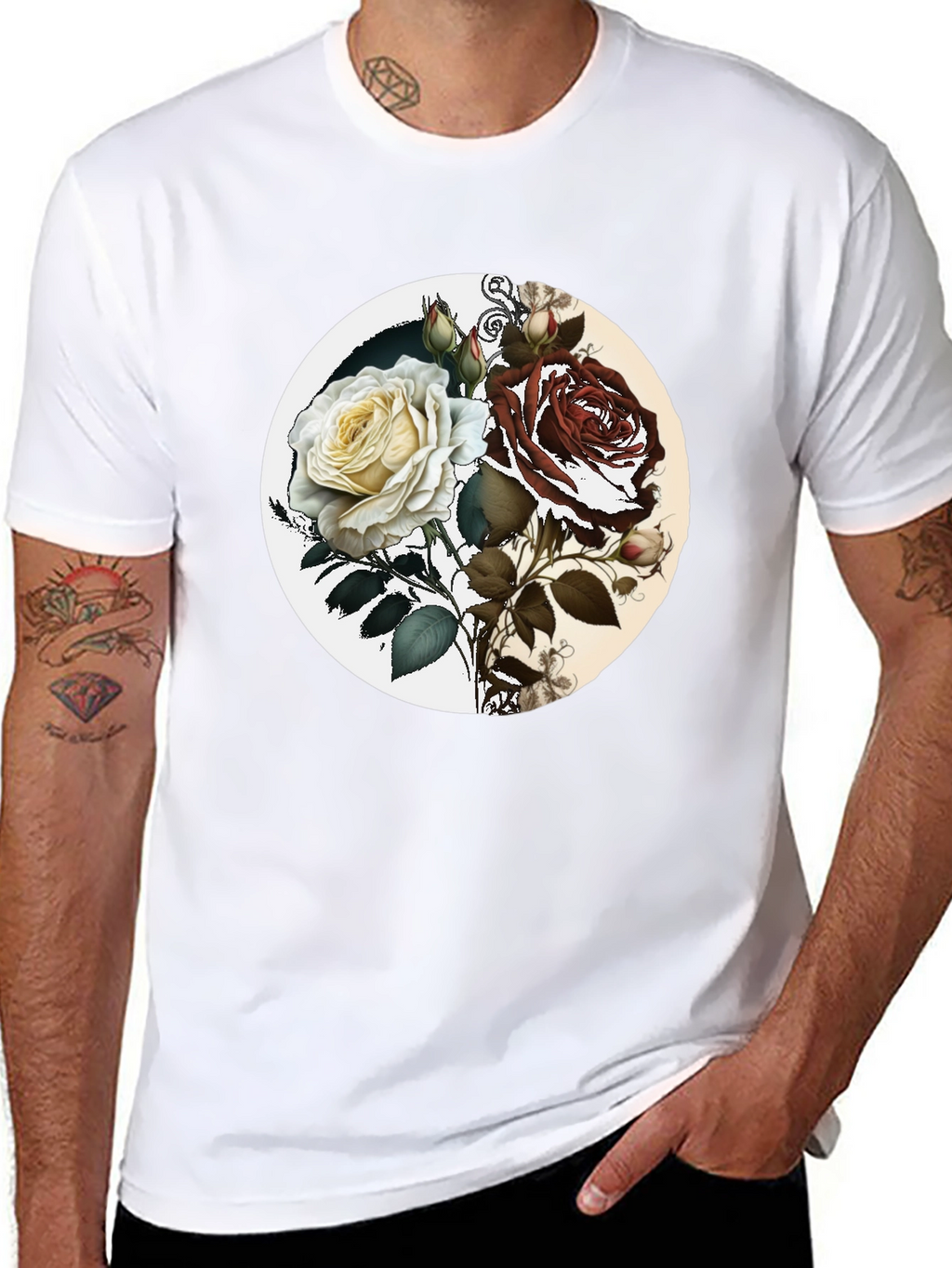Yin Yang Rose Graphic Tee - Unisex