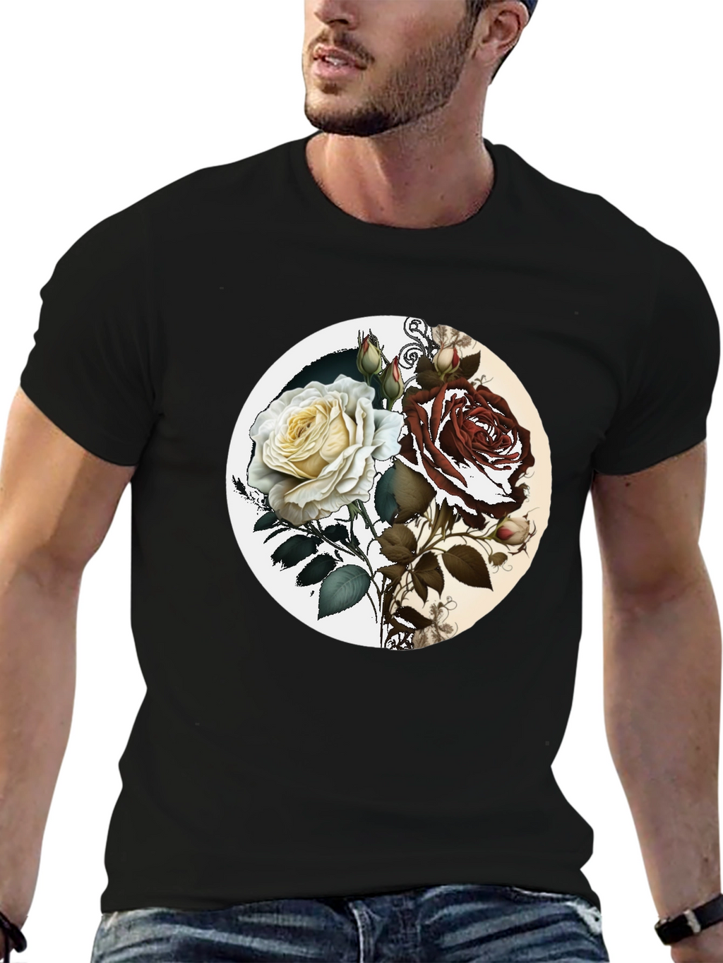 Yin Yang Rose Graphic Tee - Unisex