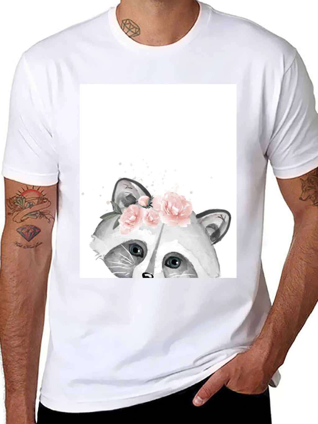 Raccoon Floral T-Shirt - Cute Animal Graphic Tee
