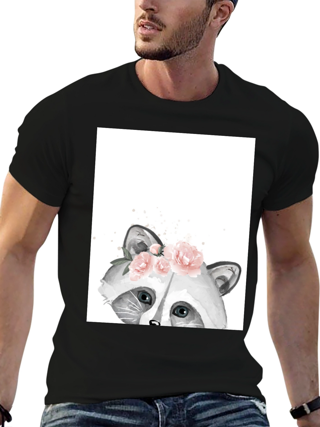 Raccoon Floral T-Shirt - Cute Animal Graphic Tee