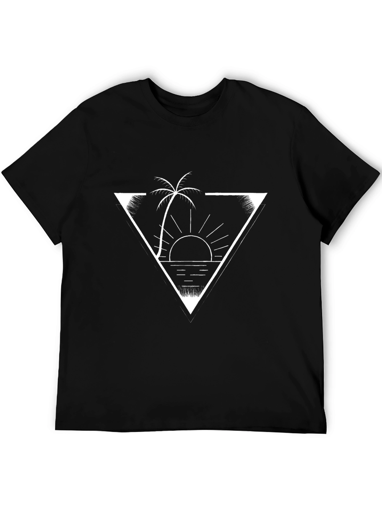 Tropical Sunset Graphic Tee - Black Cotton Shirt
