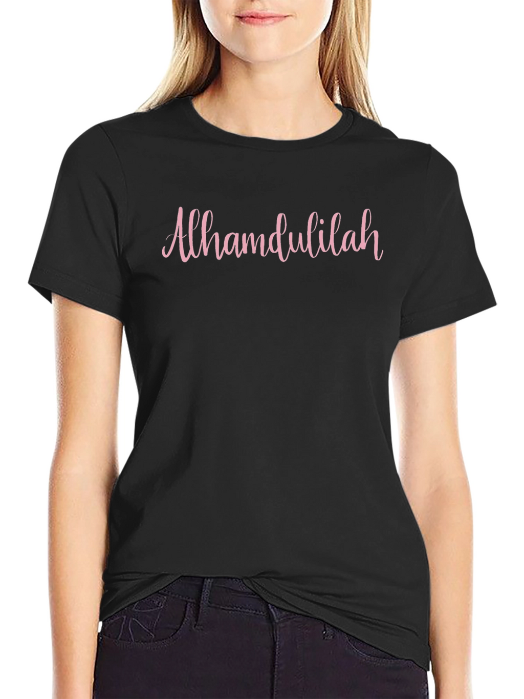 Alhamdulillah Pink Script Black T-Shirt