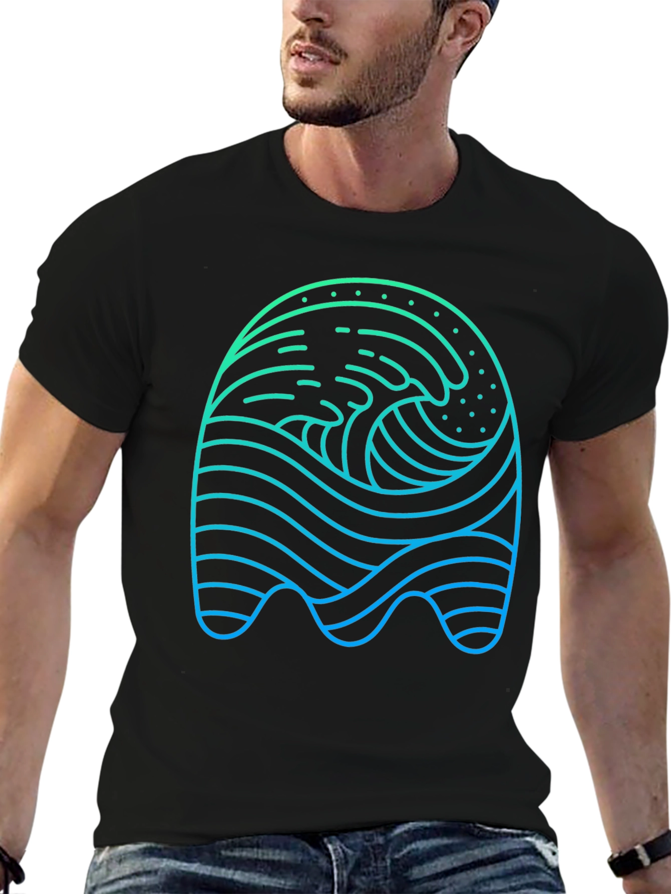Abstract Wave Graphic T-Shirt - Stylish Mens Tee