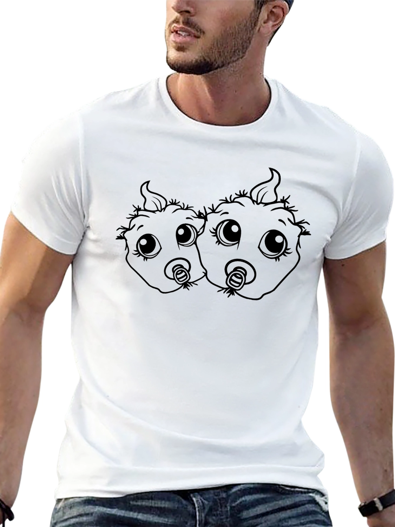 Twin Babies Graphic Tee - Soft Black Cotton