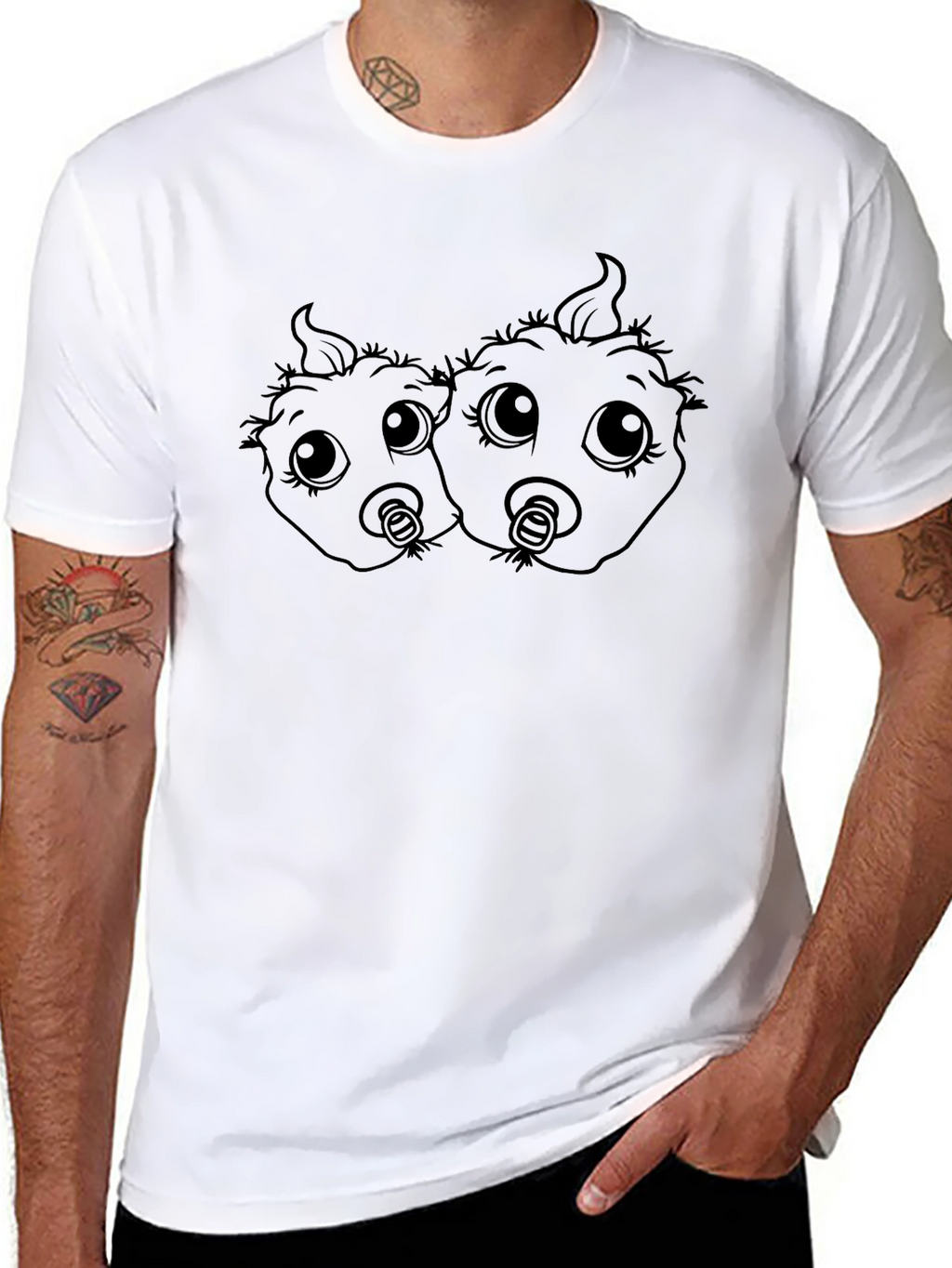Twin Babies Graphic Tee - Soft Black Cotton