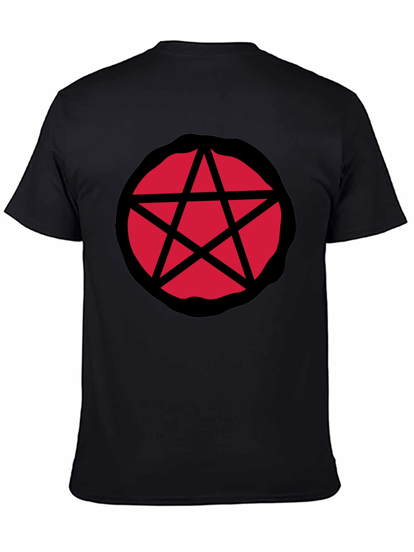 Red Pentagram Graphic Black T-Shirt