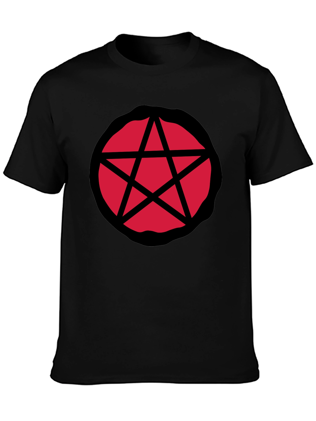 Red Pentagram Graphic Black T-Shirt