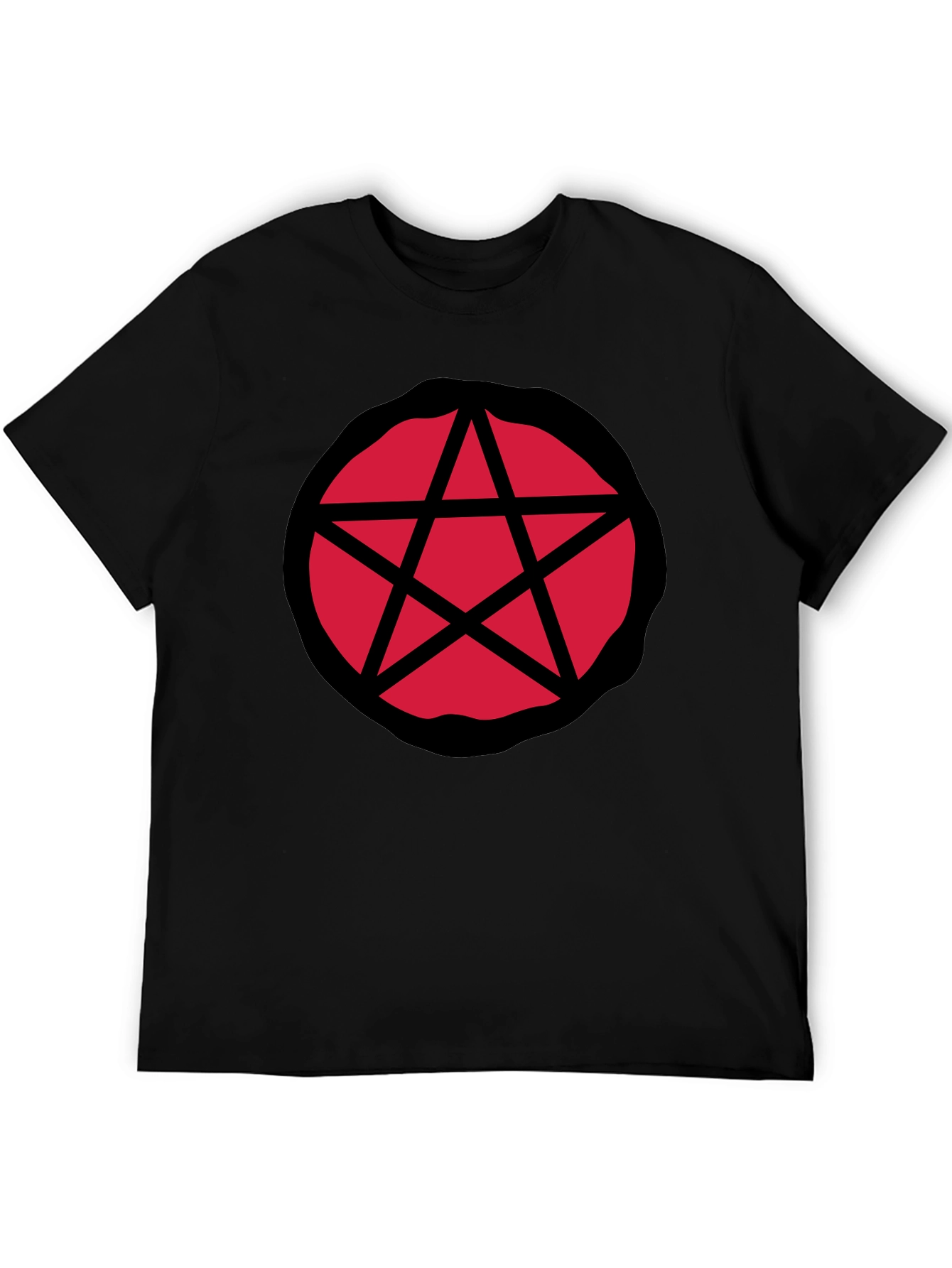 Red Pentagram Graphic Black T-Shirt