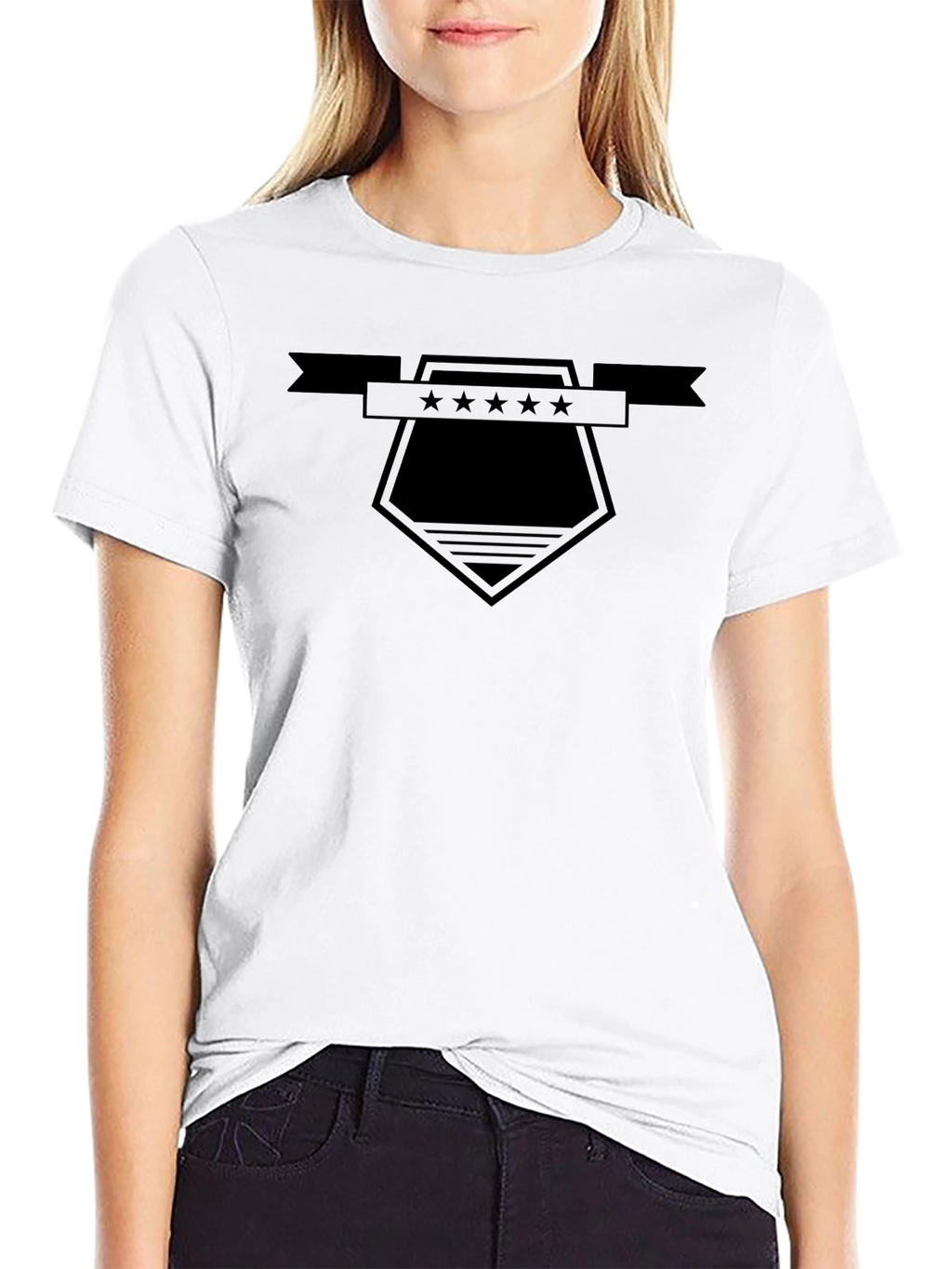 Mens Black Graphic Tee - Star Shield Design