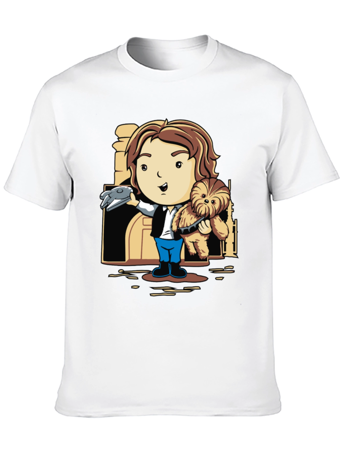 Han Solo & Chewbacca Cartoon Black T-Shirt