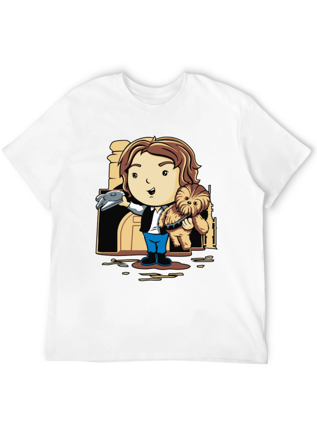 Han Solo & Chewbacca Cartoon Black T-Shirt