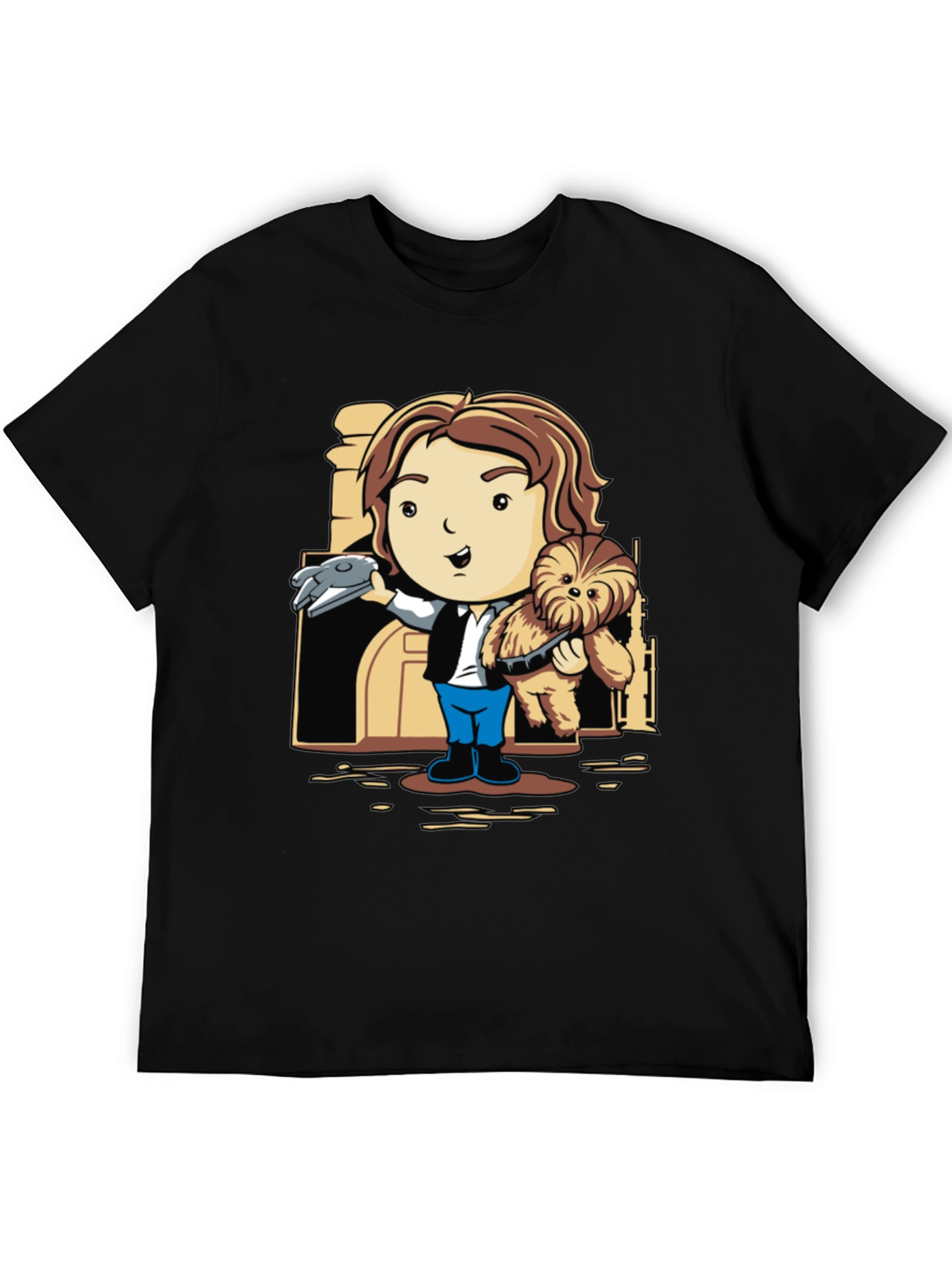 Han Solo & Chewbacca Cartoon Black T-Shirt