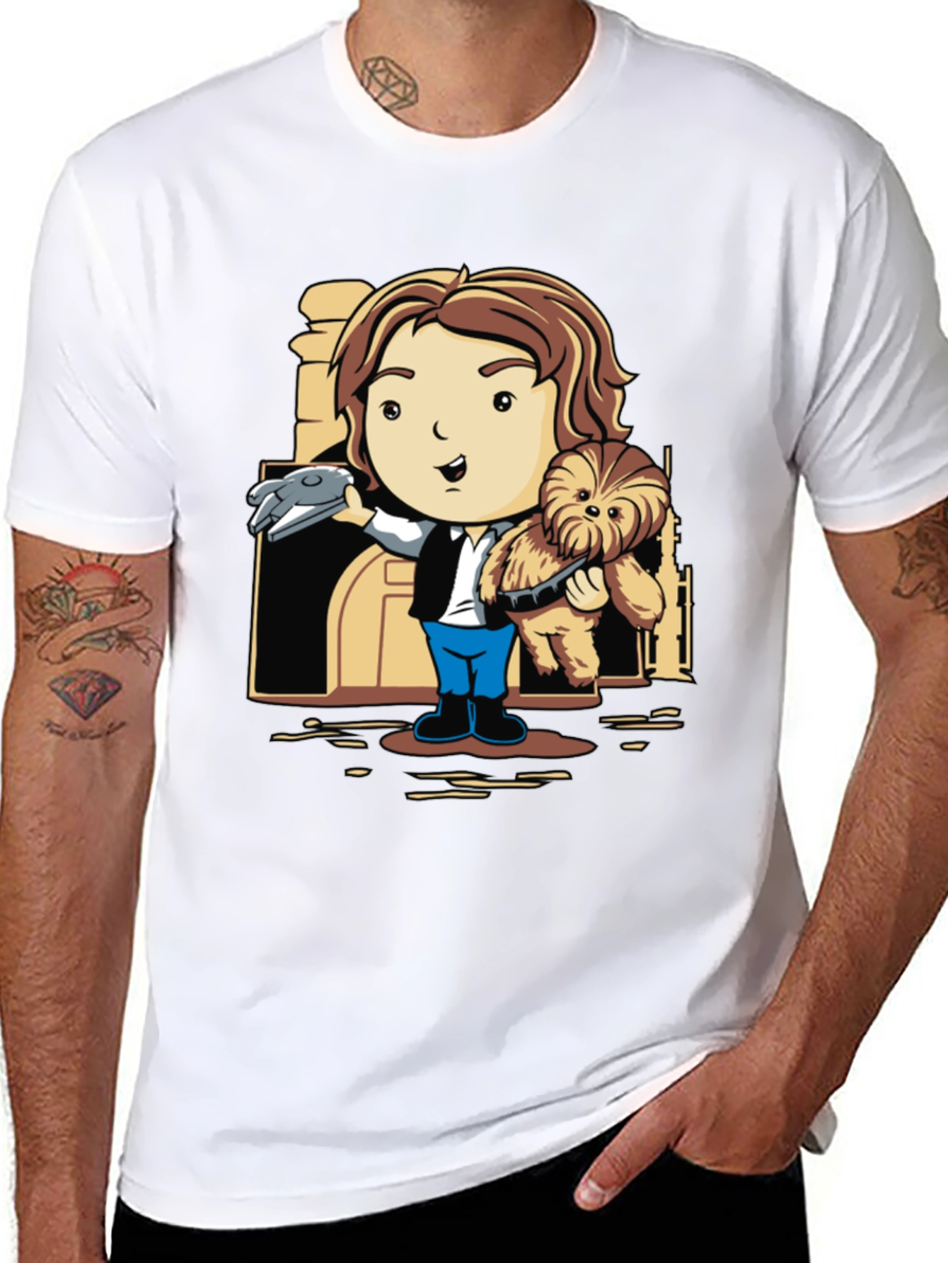 Han Solo & Chewbacca Cartoon Black T-Shirt