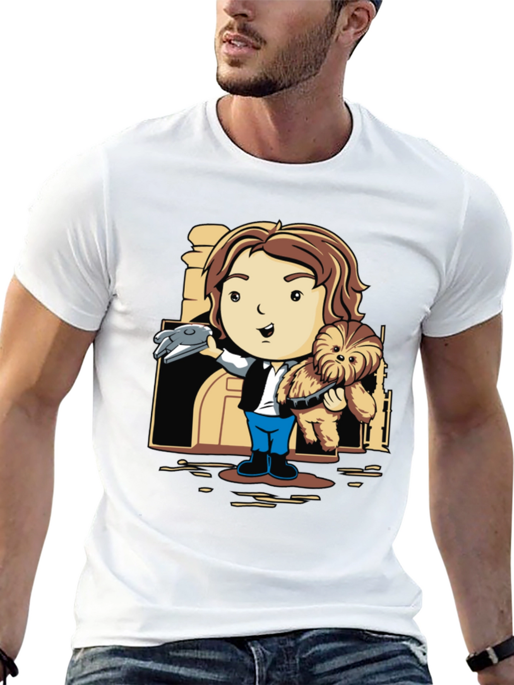 Han Solo & Chewbacca Cartoon Black T-Shirt