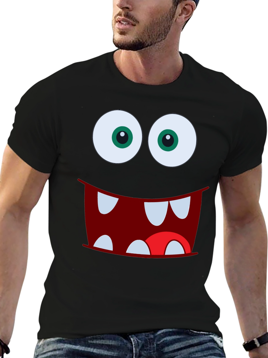 Monster Face Graphic Tee - Fun Black T-Shirt