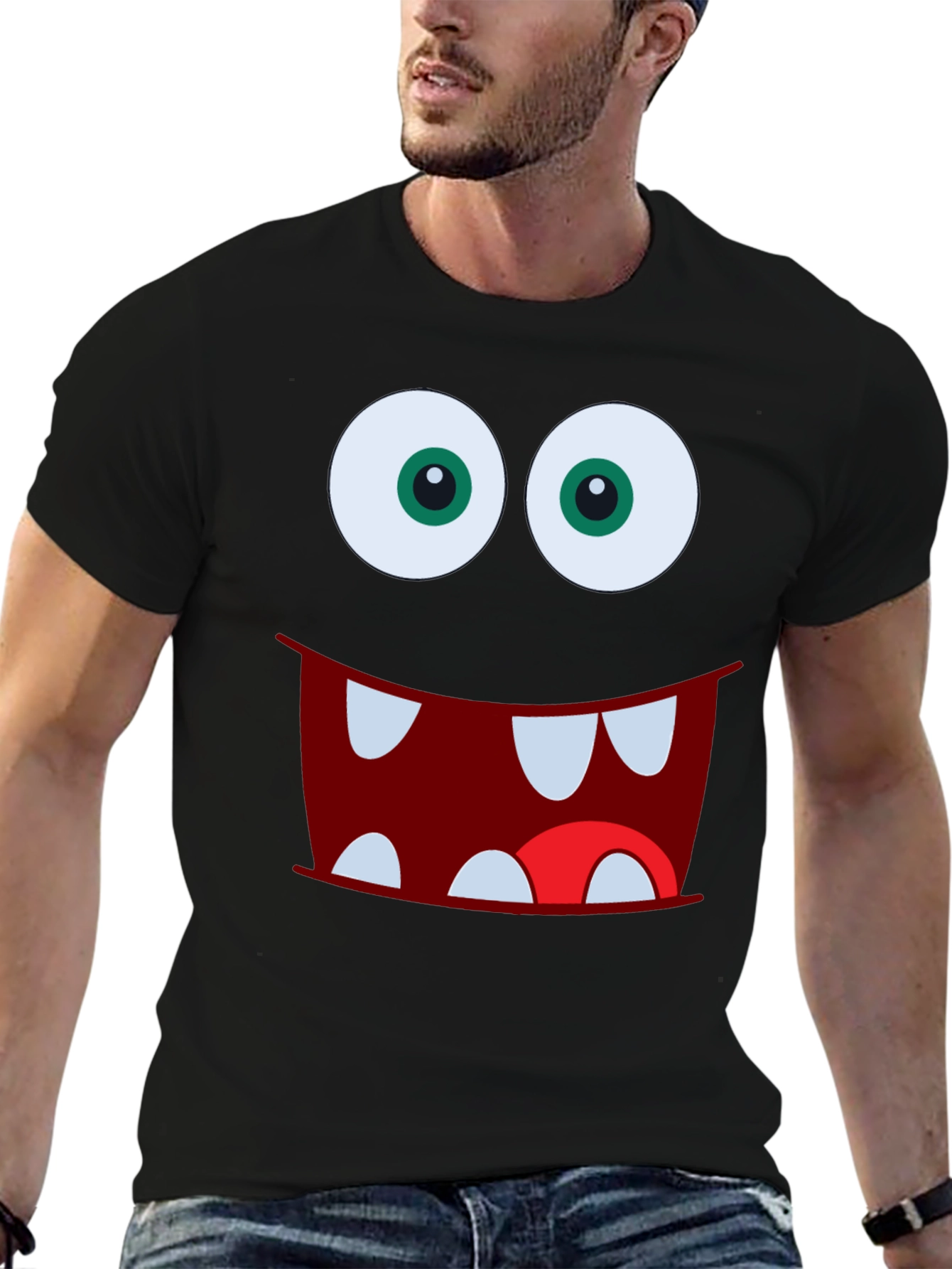 Monster Face Graphic Tee - Fun Black T-Shirt