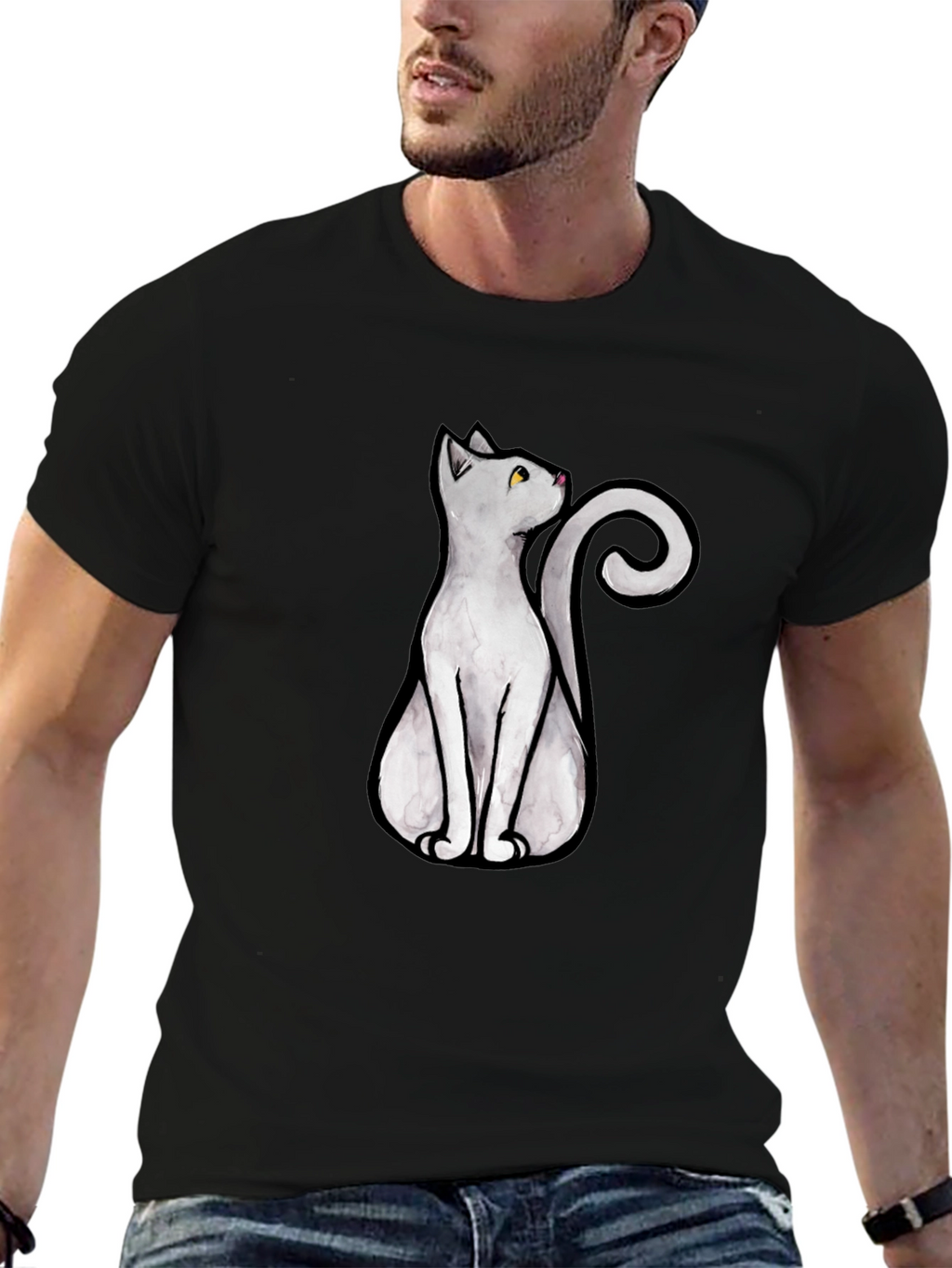 Cool Cat Graphic Tee - Black Cotton T-Shirt