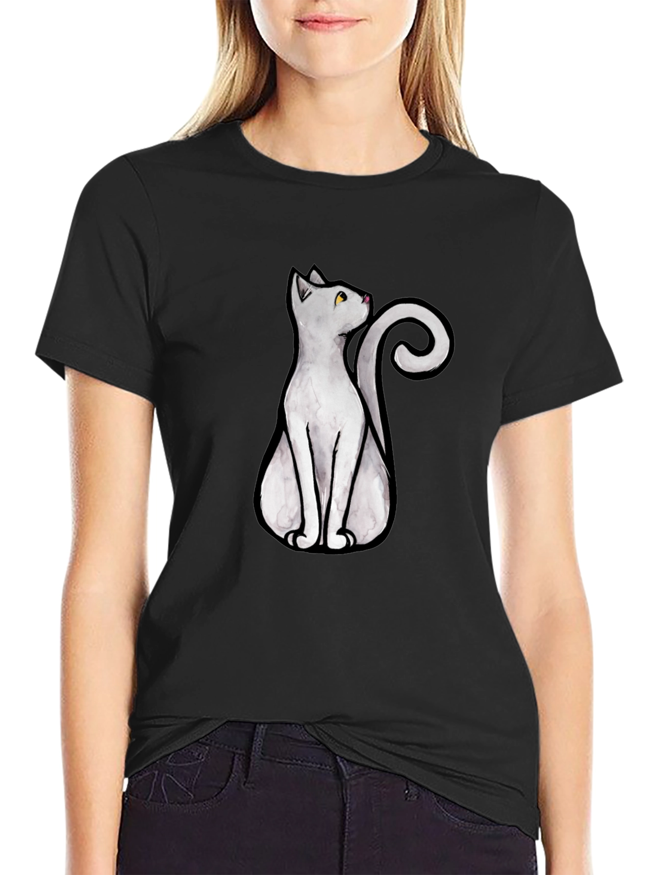 Cool Cat Graphic Tee - Black Cotton T-Shirt