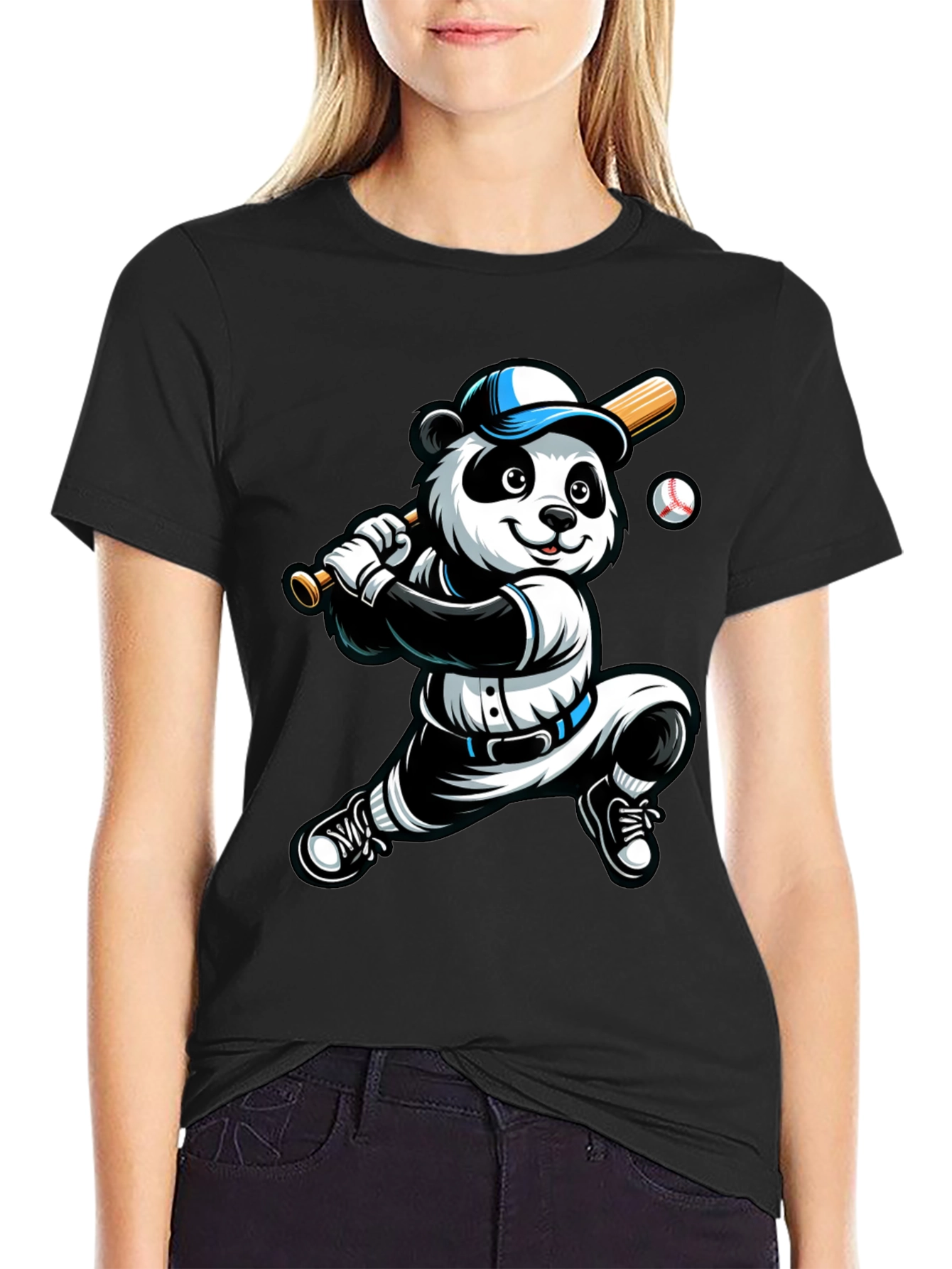 Panda Baseball Player Graphic Tee