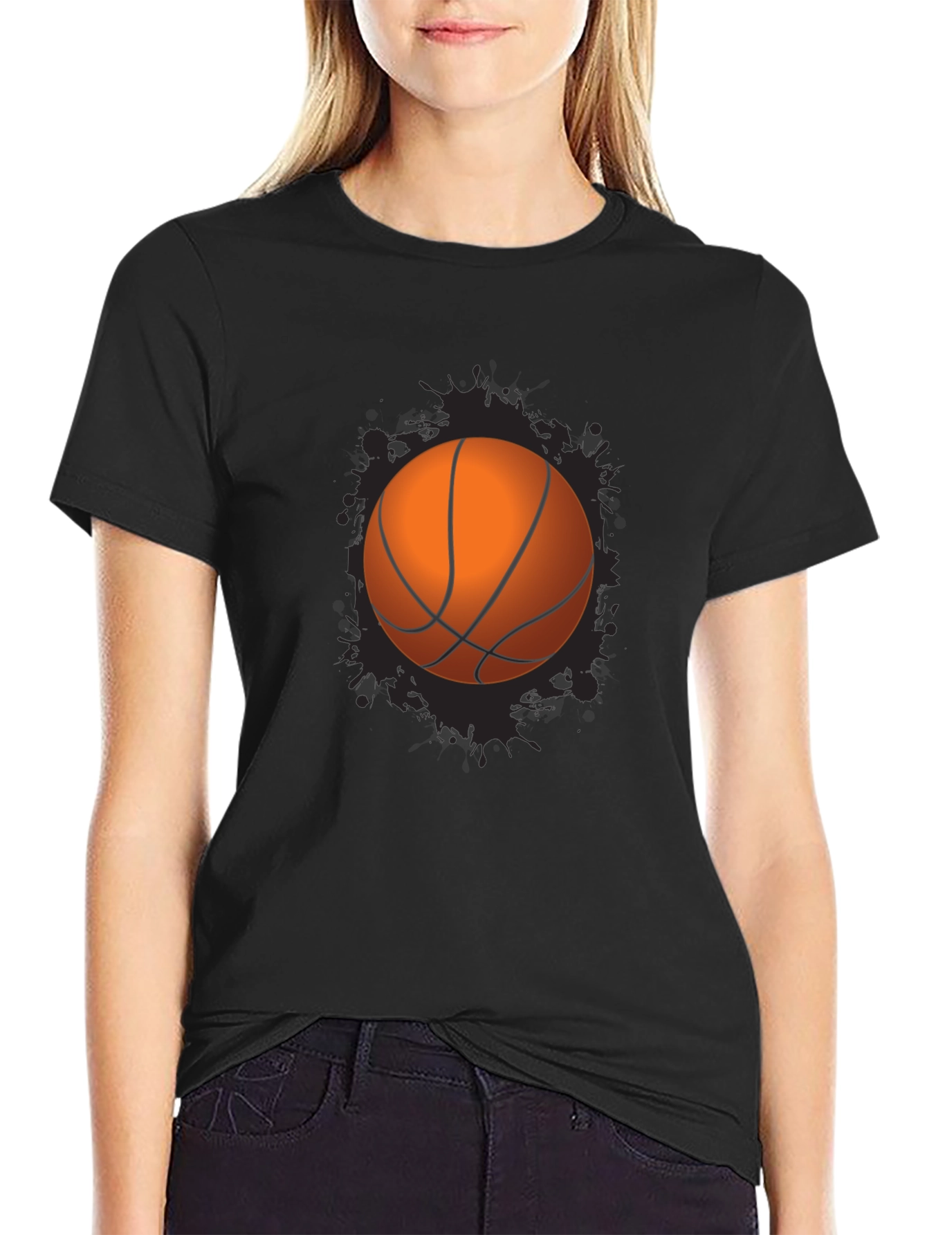 Basketball Graphic Tee - Black Cotton Blend