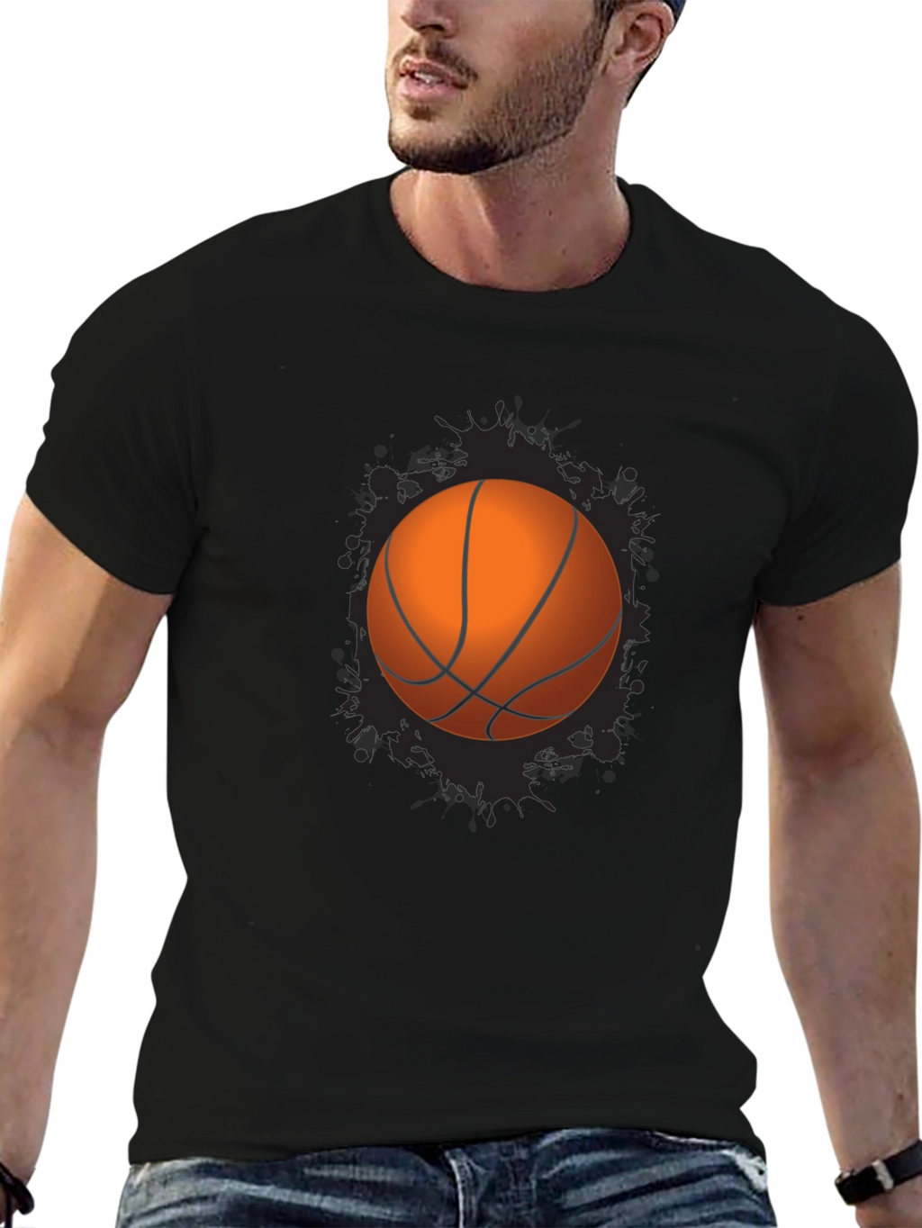 Basketball Graphic Tee - Black Cotton Blend
