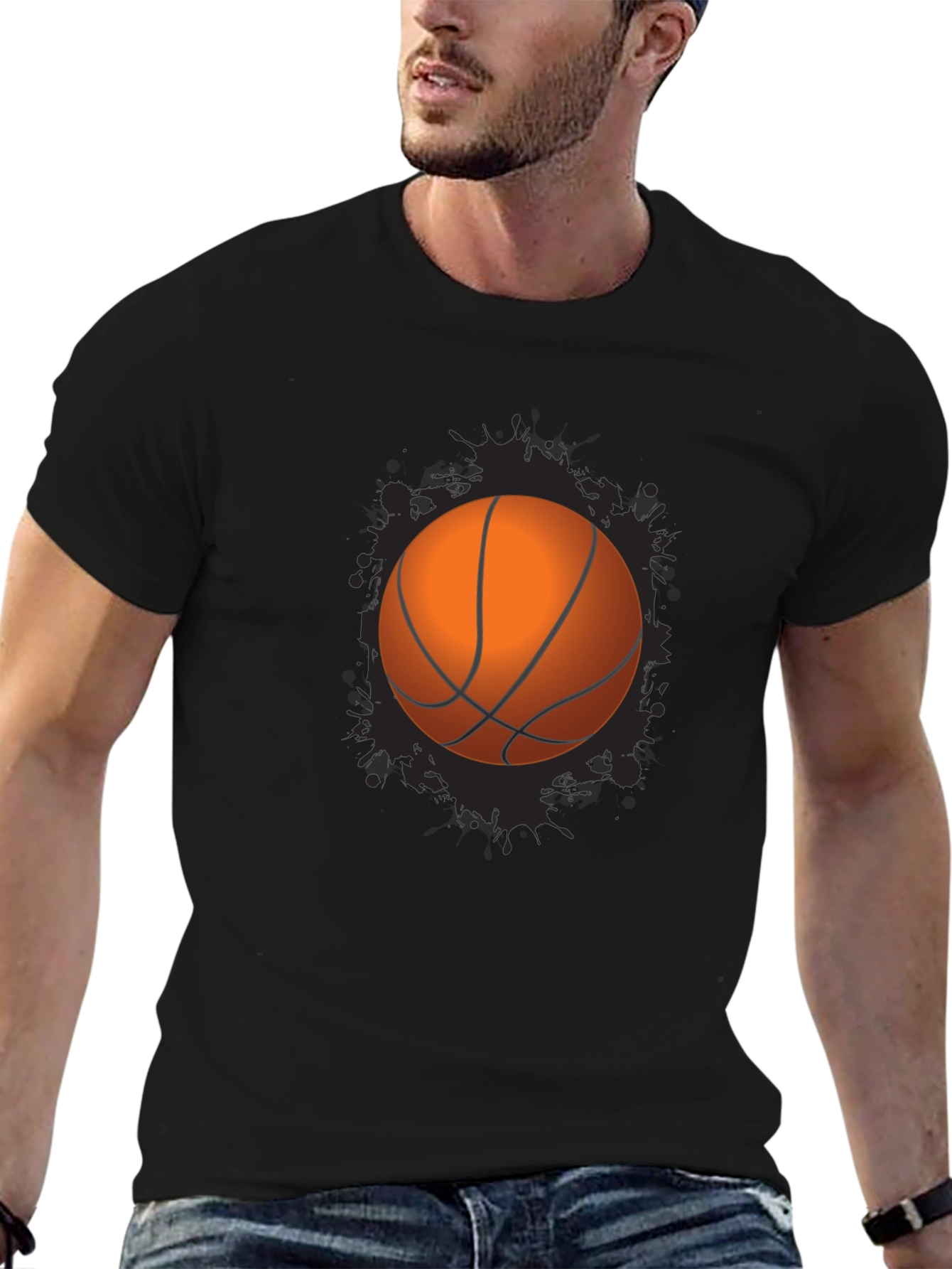 Basketball Graphic Tee - Black Cotton Blend