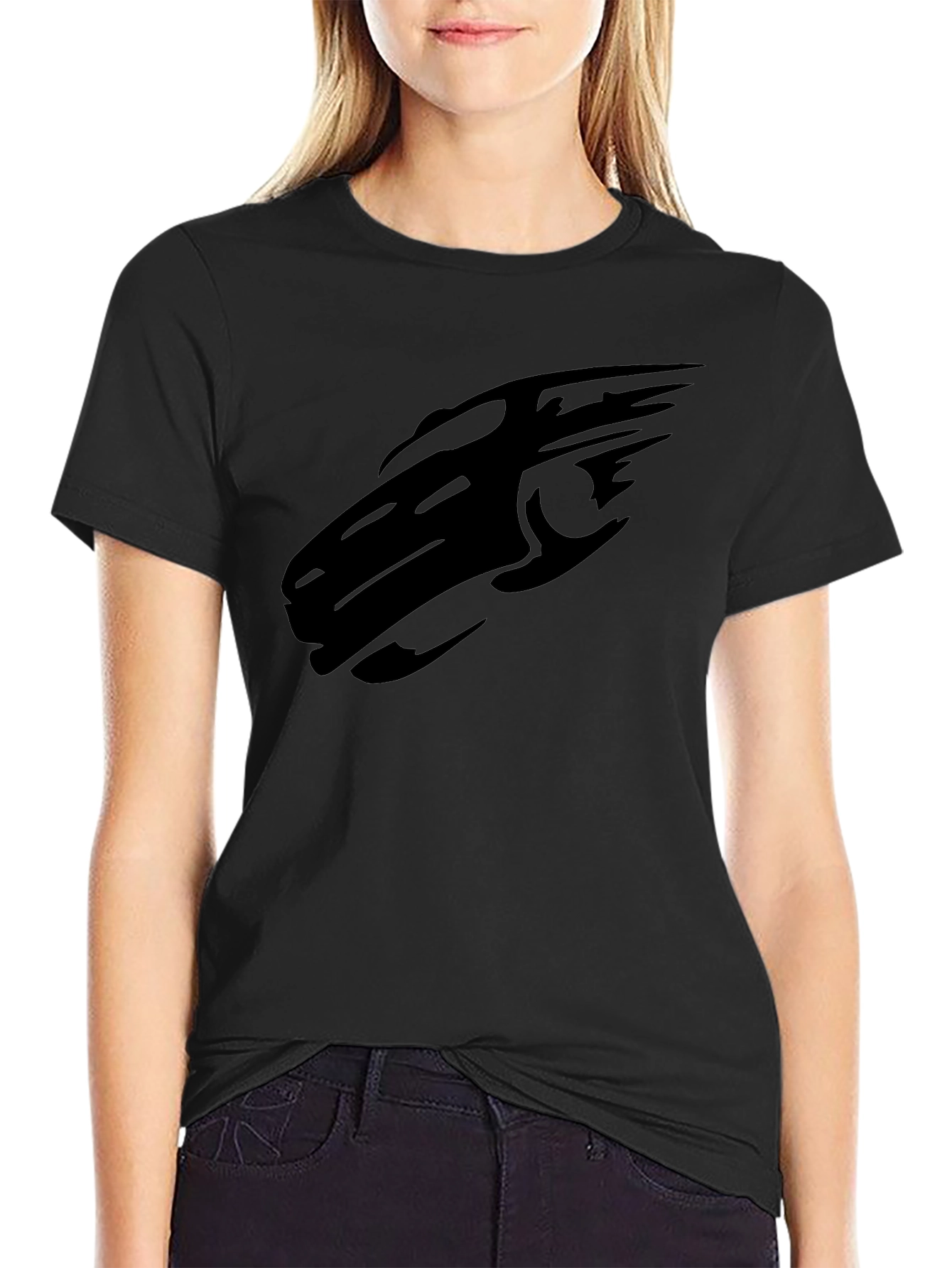 Sleek Black T-Shirt with Abstract Car Design