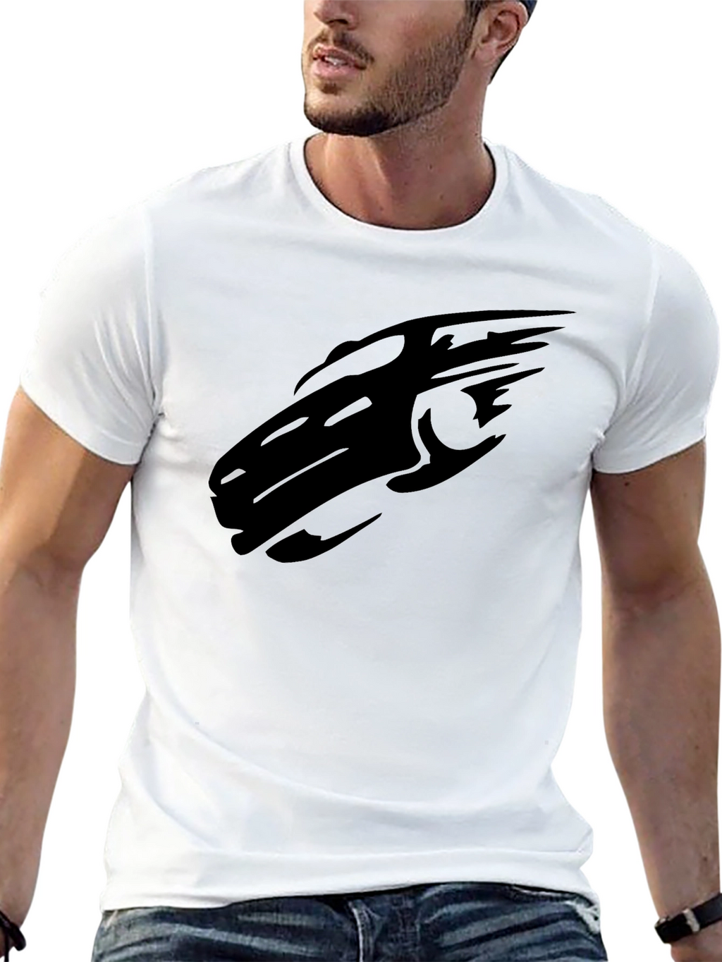Sleek Black T-Shirt with Abstract Car Design