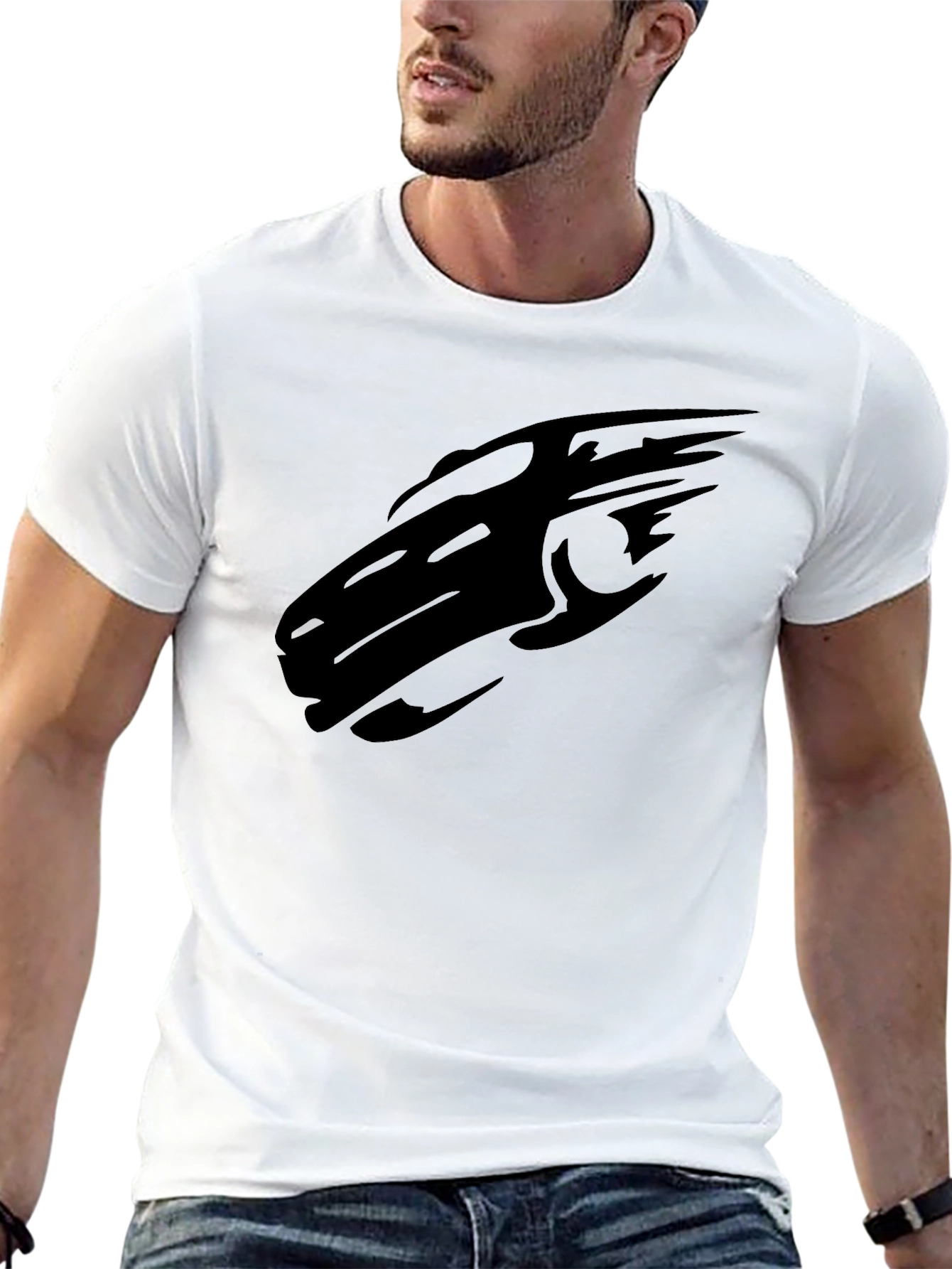 Sleek Black T-Shirt with Abstract Car Design
