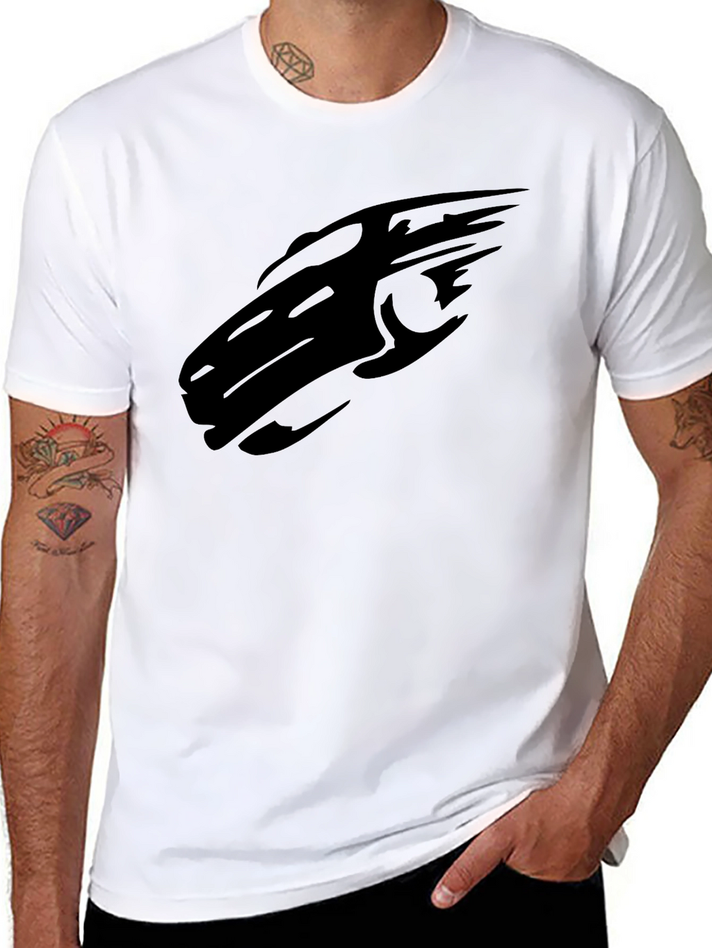 Sleek Black T-Shirt with Abstract Car Design