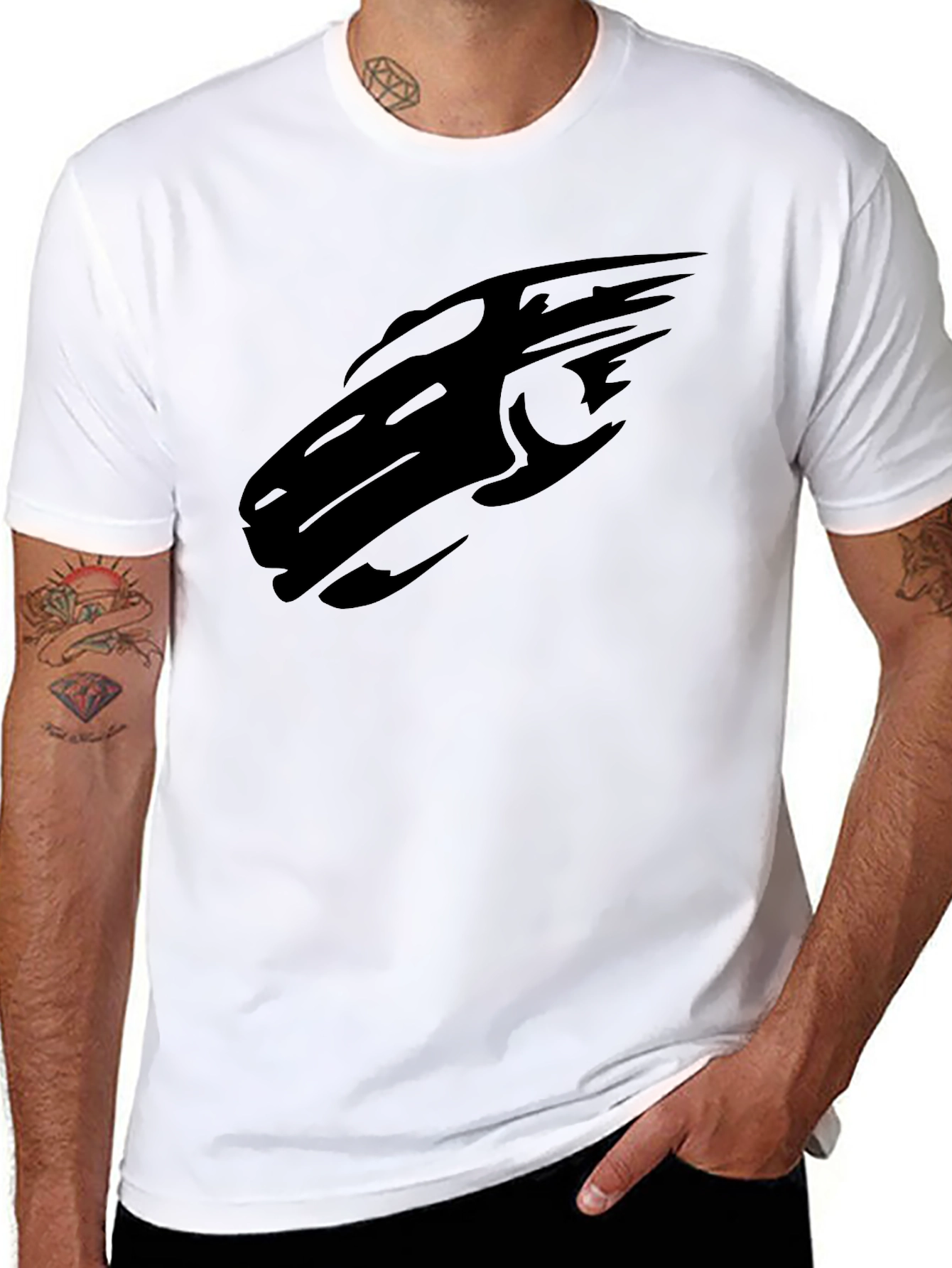 Sleek Black T-Shirt with Abstract Car Design