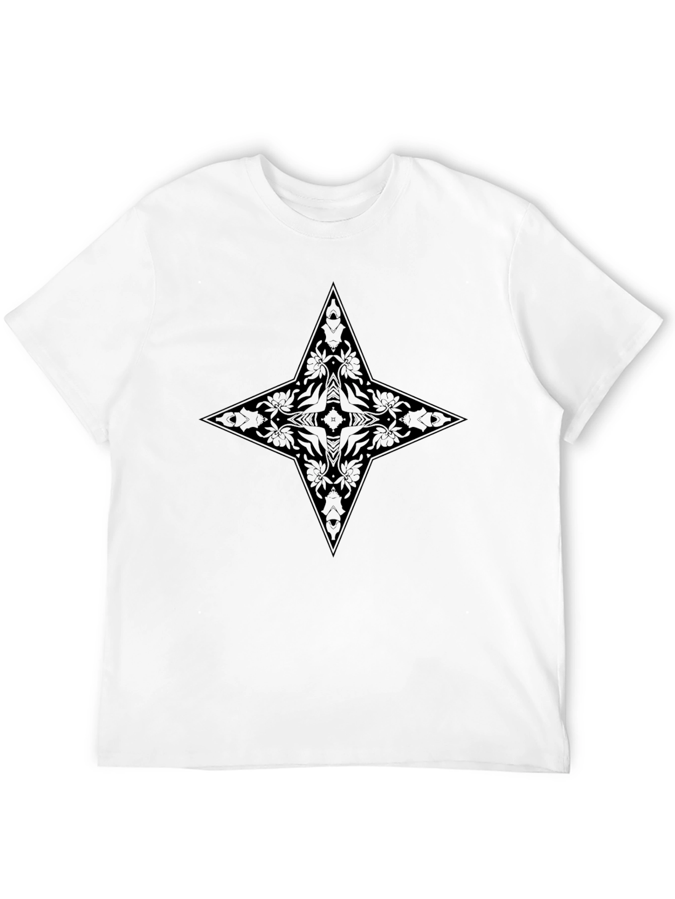 Black Floral Star Graphic Tee - Modern Style