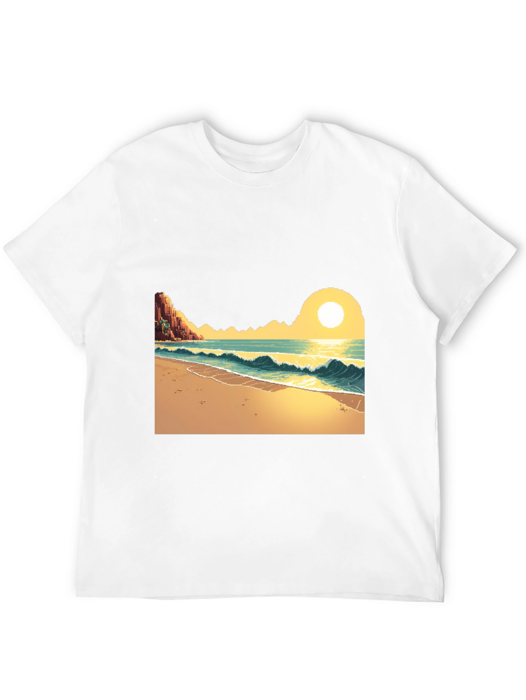 Pixel Art Beach Black T-Shirt