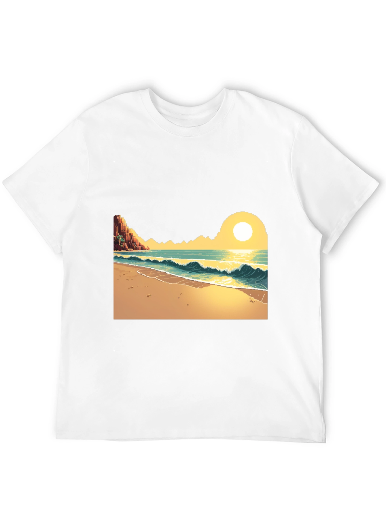 Pixel Art Beach Black T-Shirt