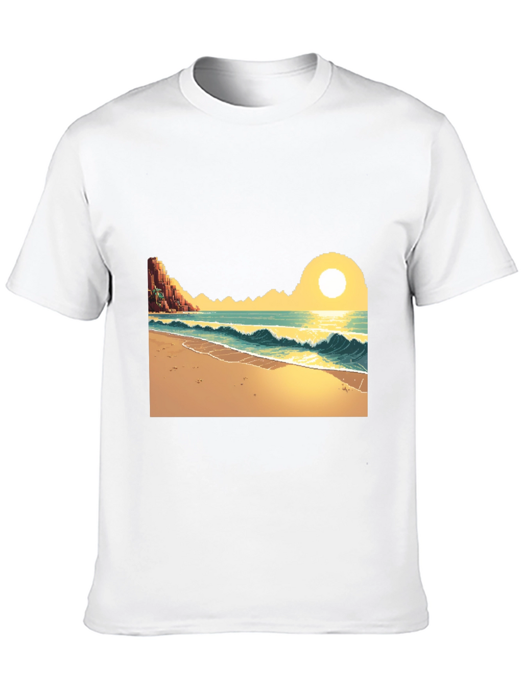 Pixel Art Beach Black T-Shirt