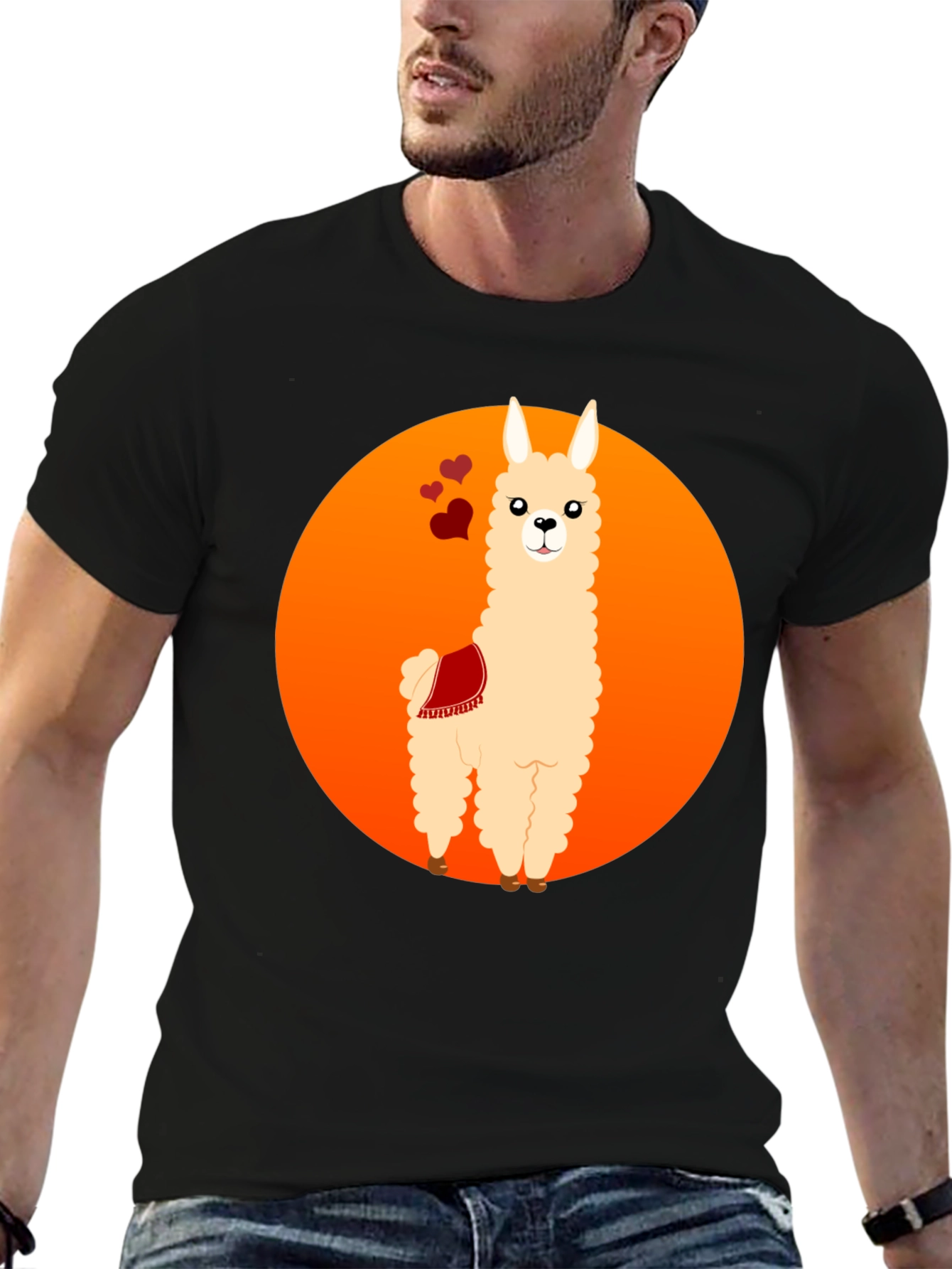 Llama Love Graphic Tee - Black Cotton T-Shirt