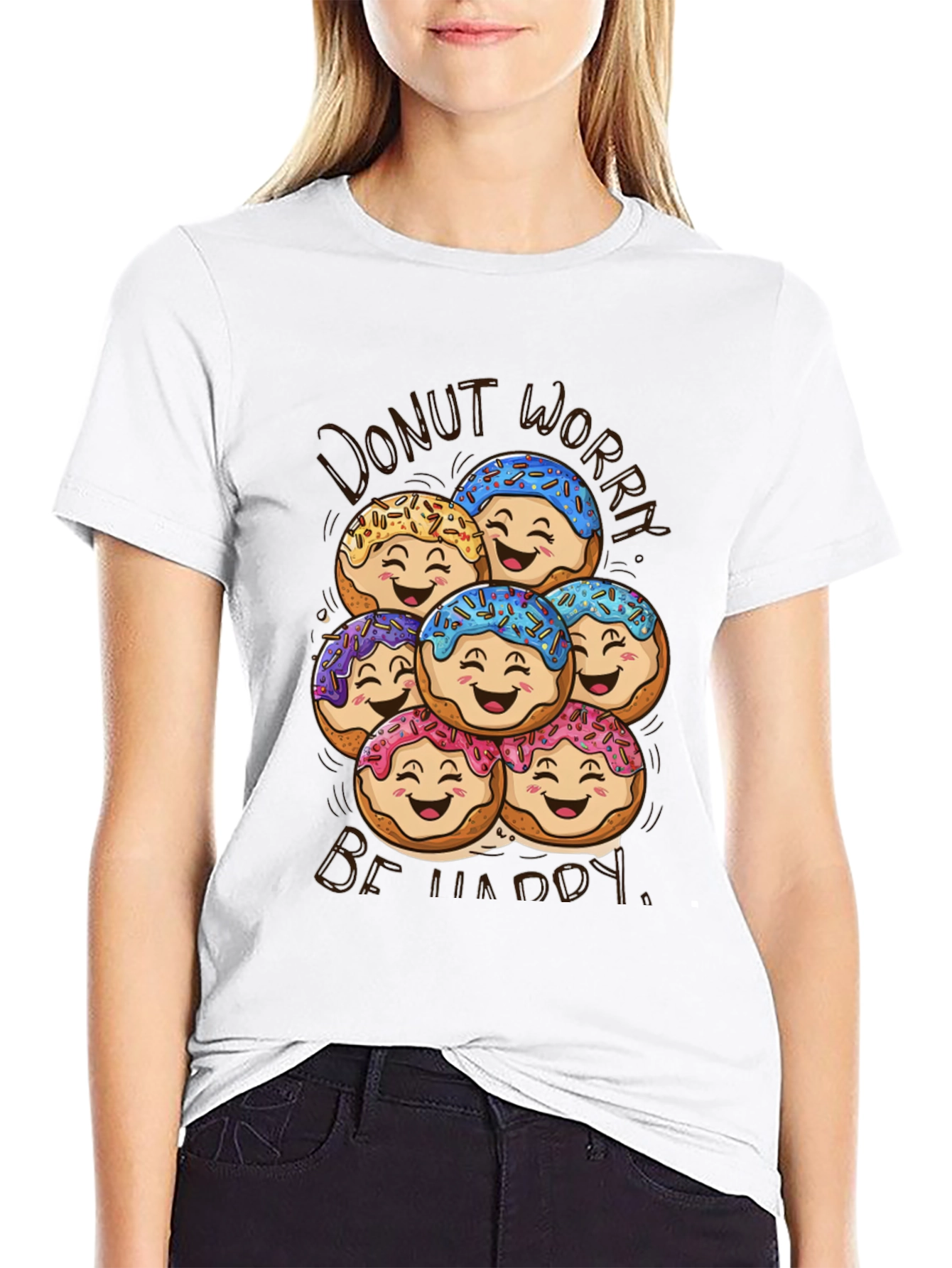 Donut Worry Be Happy Graphic T-Shirt