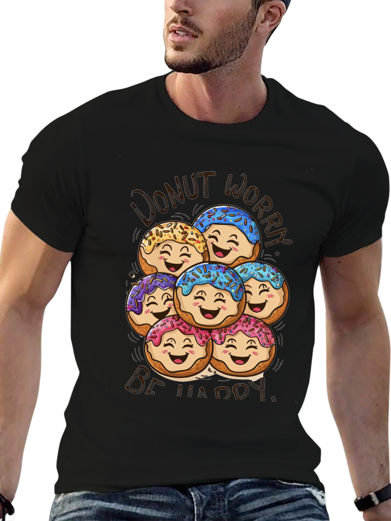 Donut Worry Be Happy Graphic T-Shirt