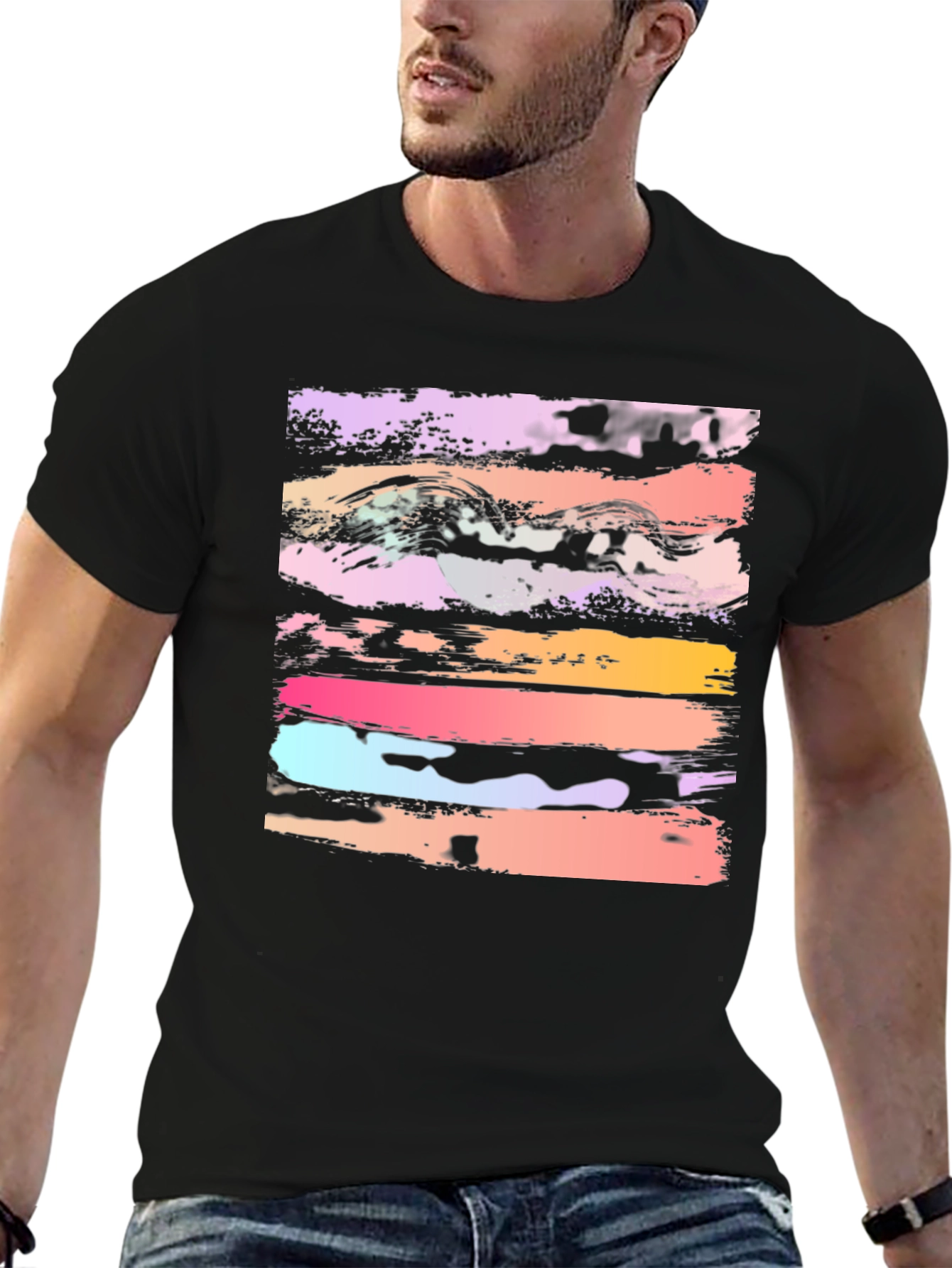 Abstract Brushstroke Graphic Black T-Shirt