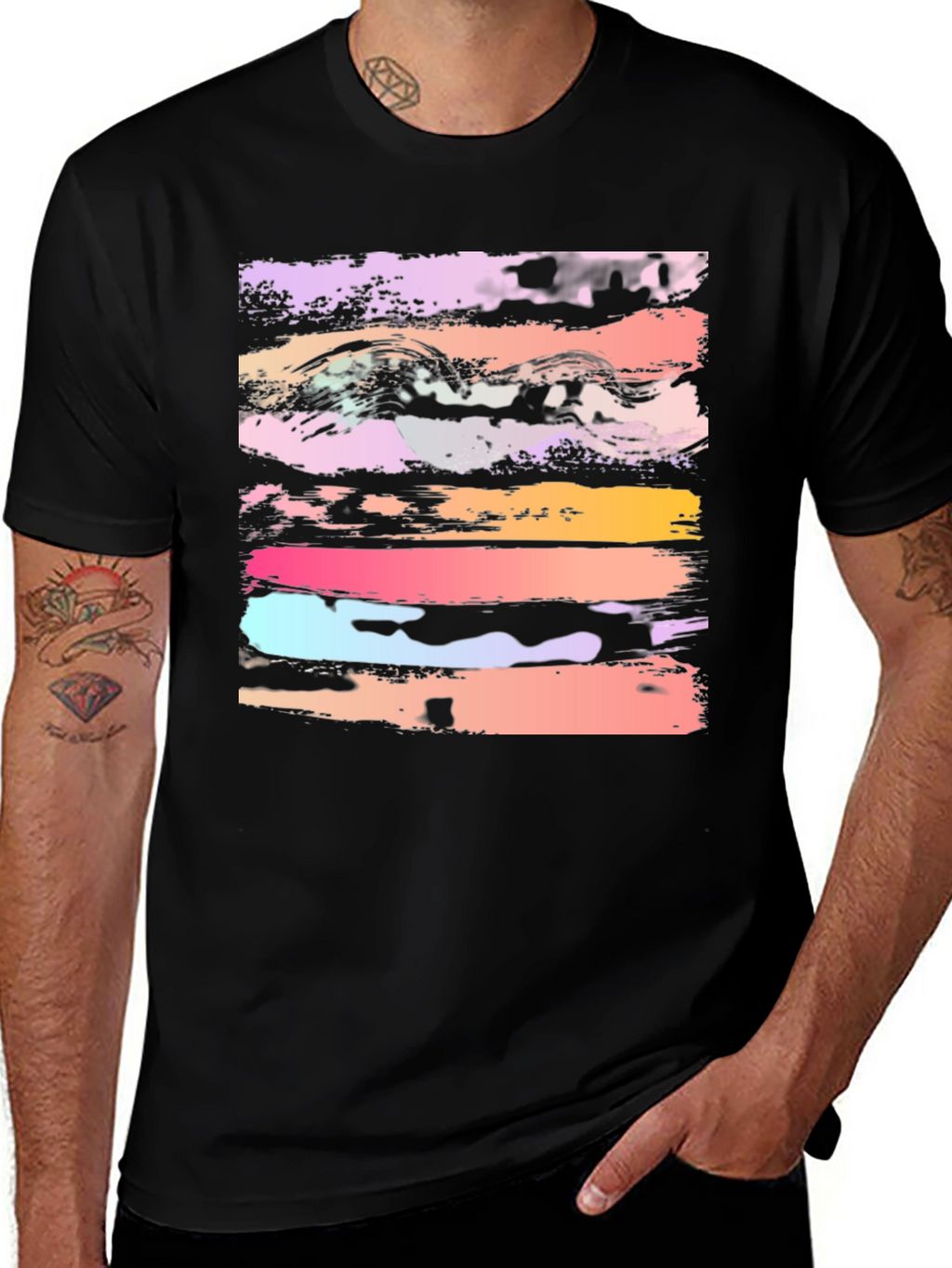 Abstract Brushstroke Graphic Black T-Shirt